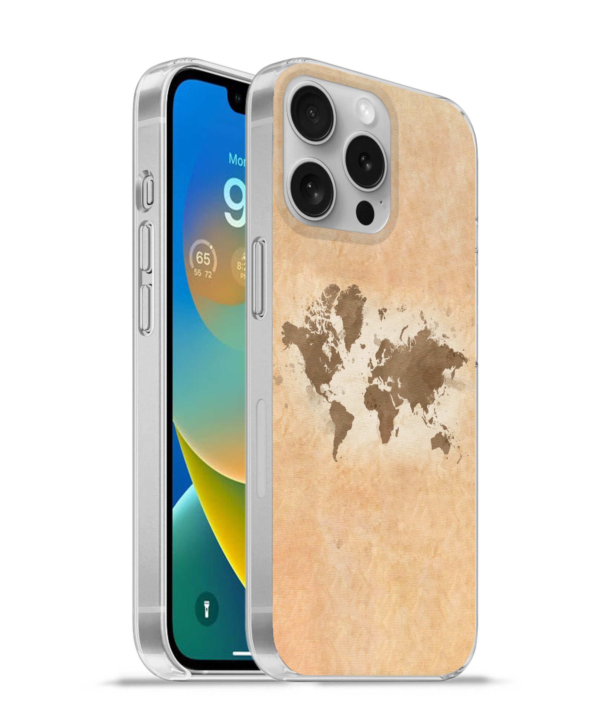 MuchoWow Handyhülle für Apple iPhone 16 Pro Weltkarte - Beige - Braun, Smartphone-Bumper, Print, Handy Schutzhülle Dünn
