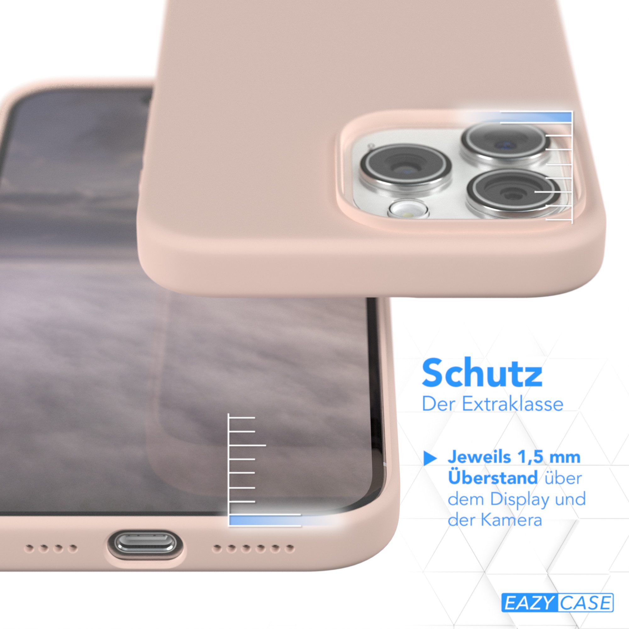 EAZY CASE Handyhülle Premium Silikon Case für Apple iPhone 15 Pro Max 6,7 Zoll, Hülle Bumper Case Slimcover mit Displayschutz Silikonhülle Altrosa