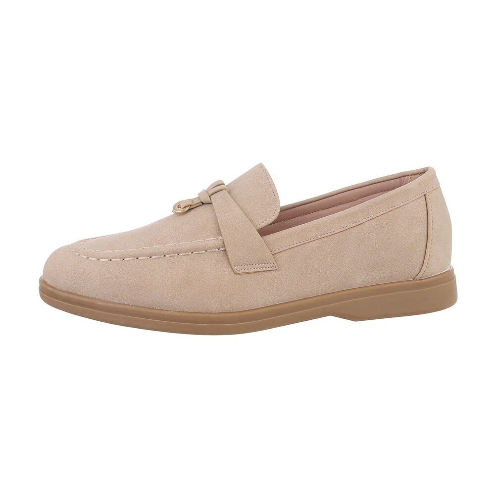 Ital-Design Damen Mokassins Freizeit Slipper (85743996) Blockabsatz Mokassins in Hellbraun