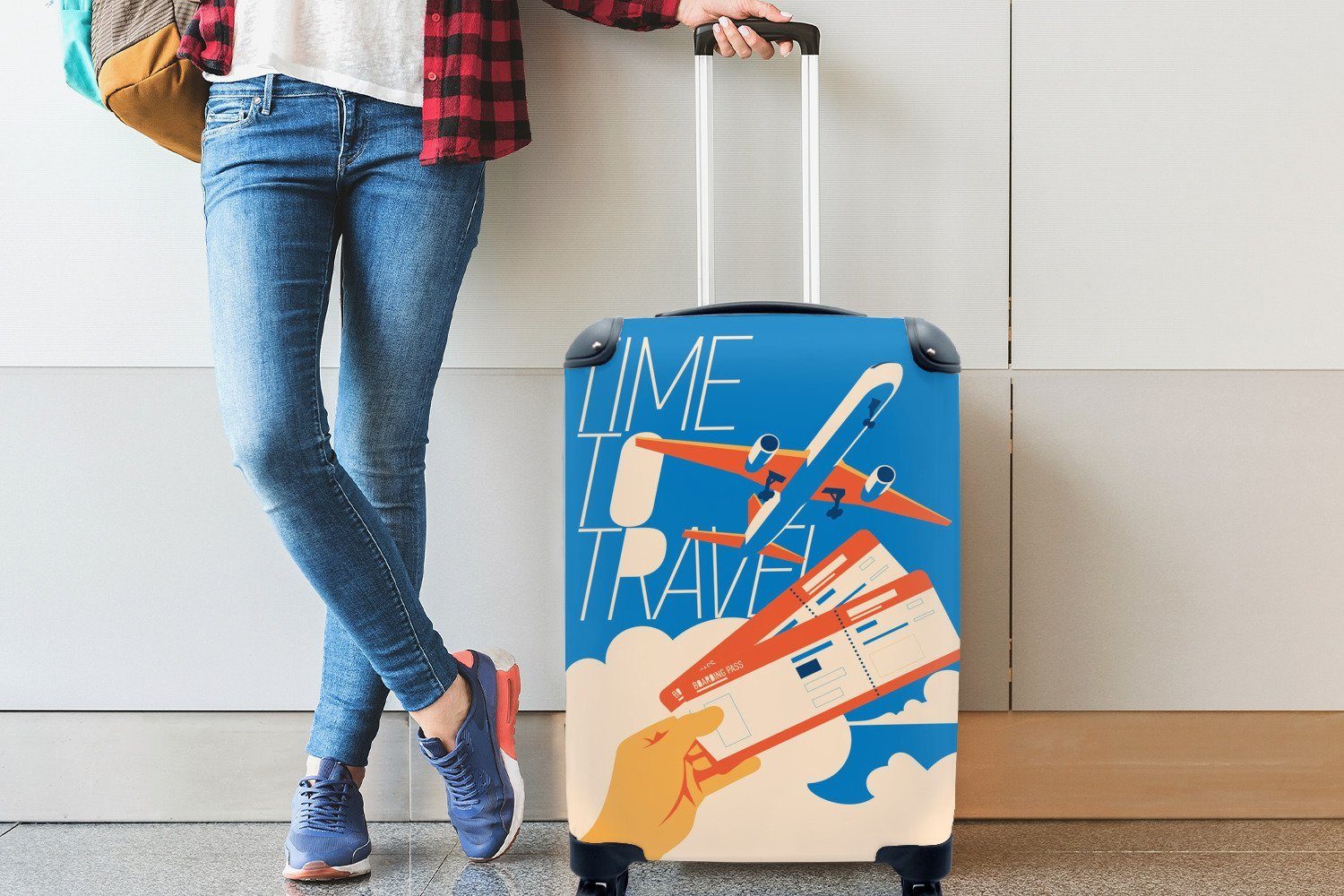 Flugzeug - Handgepäckkoffer rollen, Urlaub - mit Trolley, Reisekoffer Handgepäck für 4 Reisetasche Zitat, Rollen, MuchoWow Ferien,