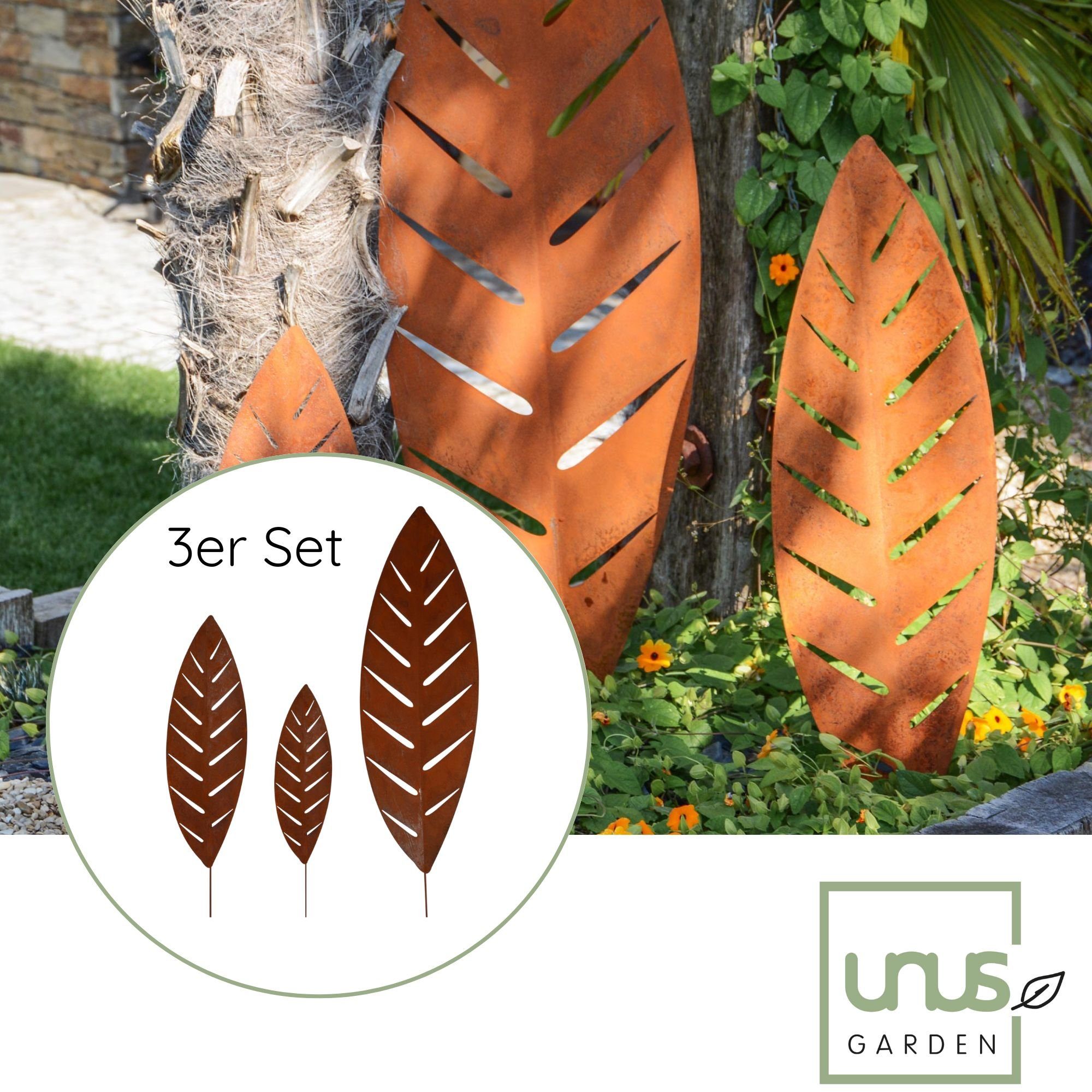 UNUS GARDEN Gartenstecker Roststecker Palmblätter 3er günstig online kaufen