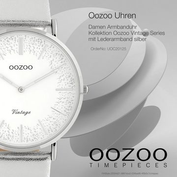 OOZOO Quarzuhr Oozoo Damen Armbanduhr silber Analog, Damenuhr rund, groß (ca. 40mm) Lederarmband, Elegant-Style