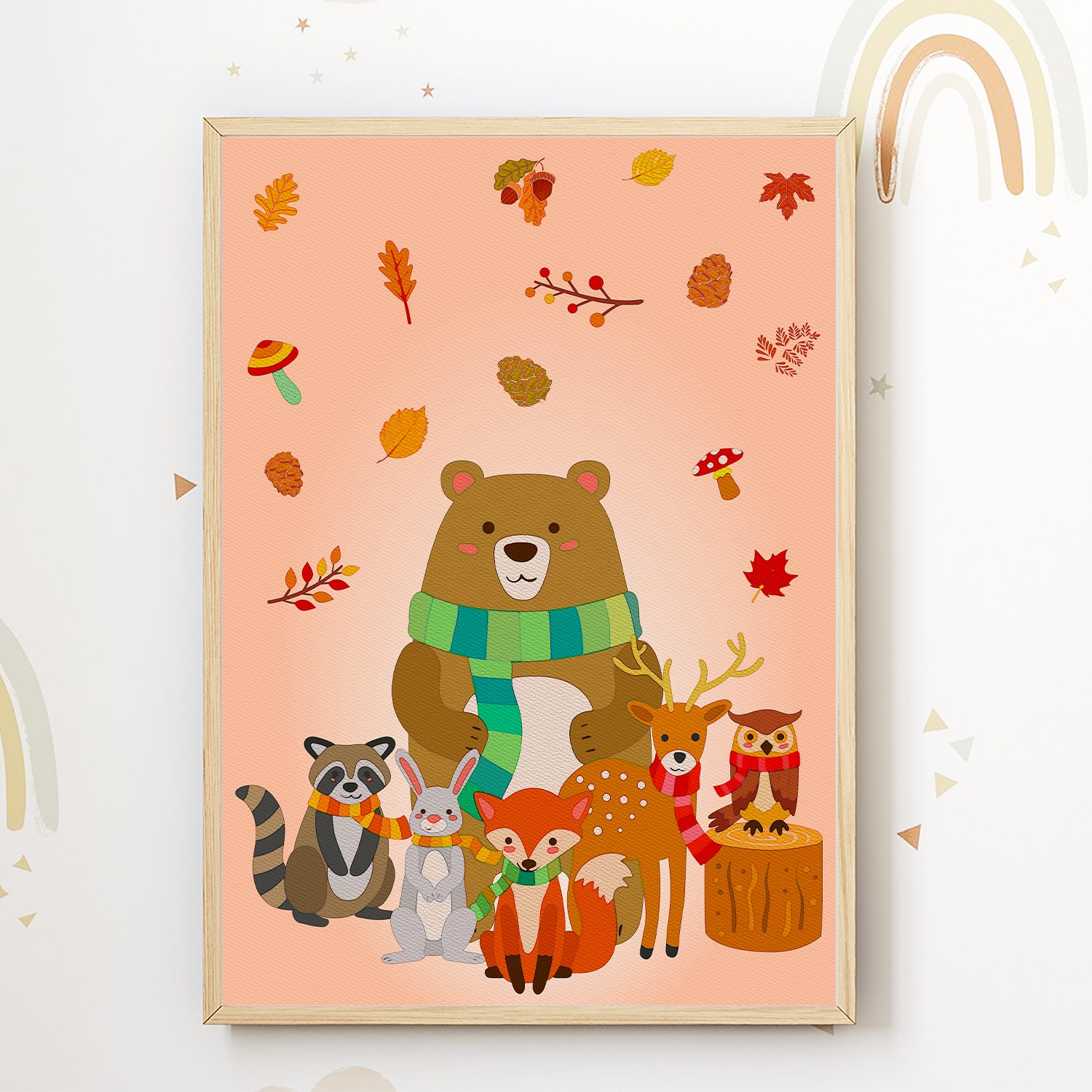 Tigerlino Poster Waldtiere im Herbst Bild Kinderzimmer Wandbild Babyzimmer Dekoration