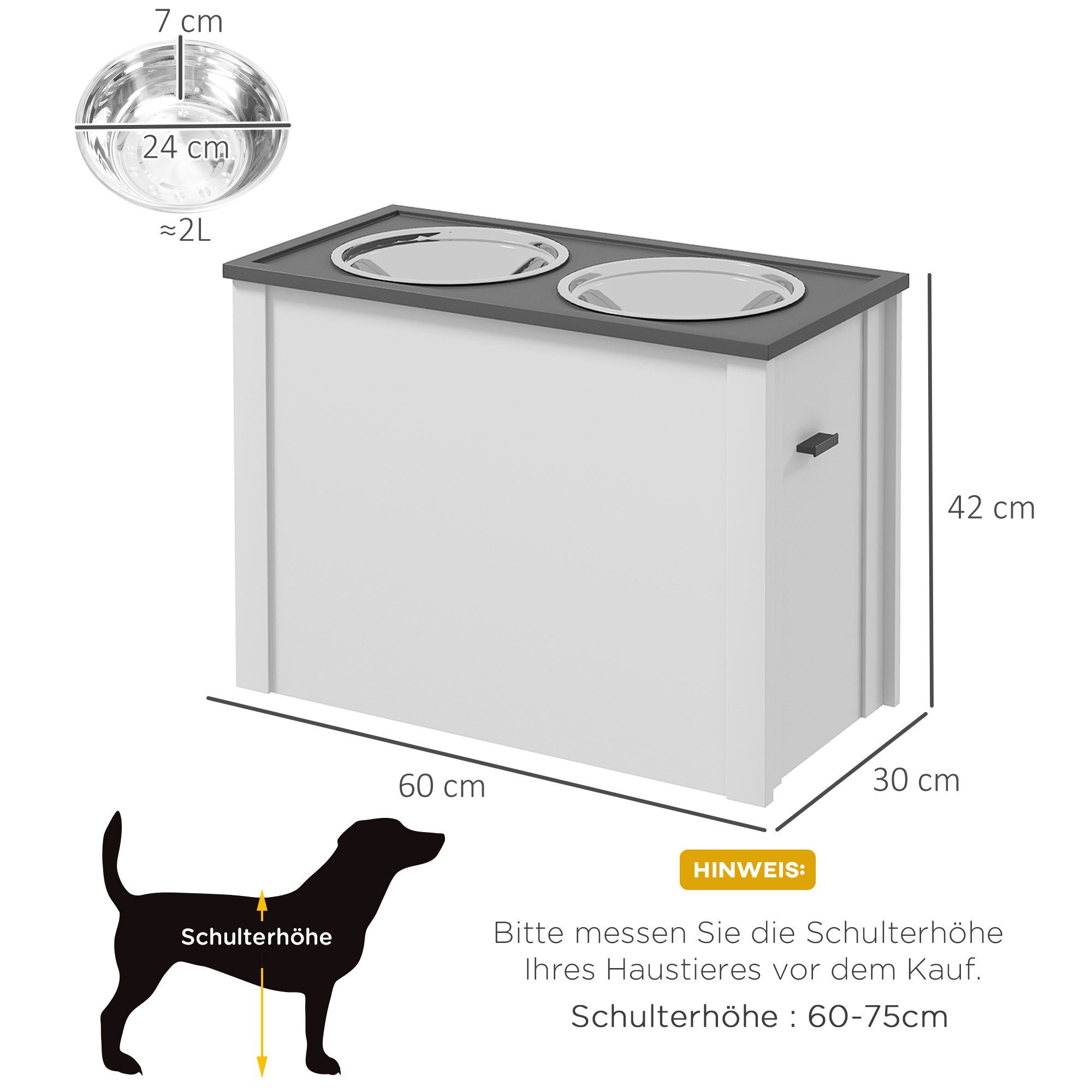PawHut Futternapf Hunde Futterstation mit Stauraum, Napfständer mit 2 Edelstahlschüsseln, Stahl, 60L x 30B x 42H cm