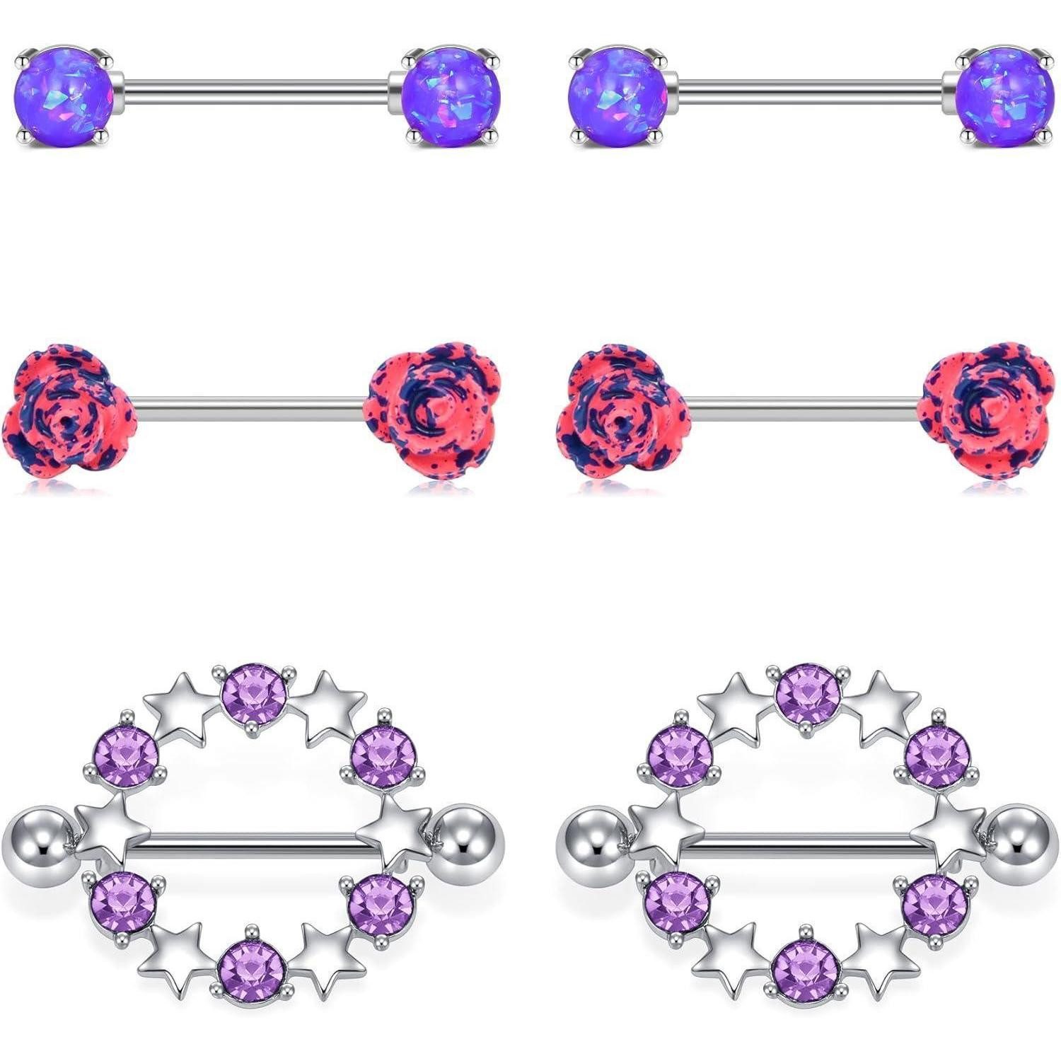 Brustwarzenpiercing Nippelpiercing Chirurgenstahl 14G 16mm Silber Schwarz Rosa Lila