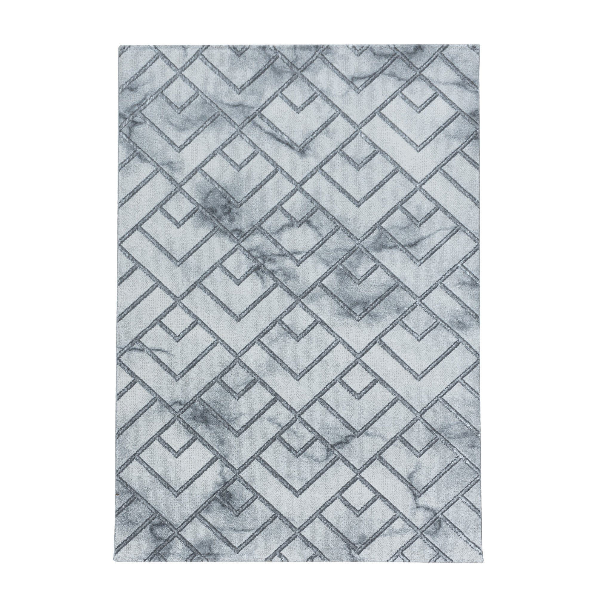 Marmor Flachflorteppich Kurzflorteppich Wohnzimmer, Designteppich Silber Schlafzimmer Miovani