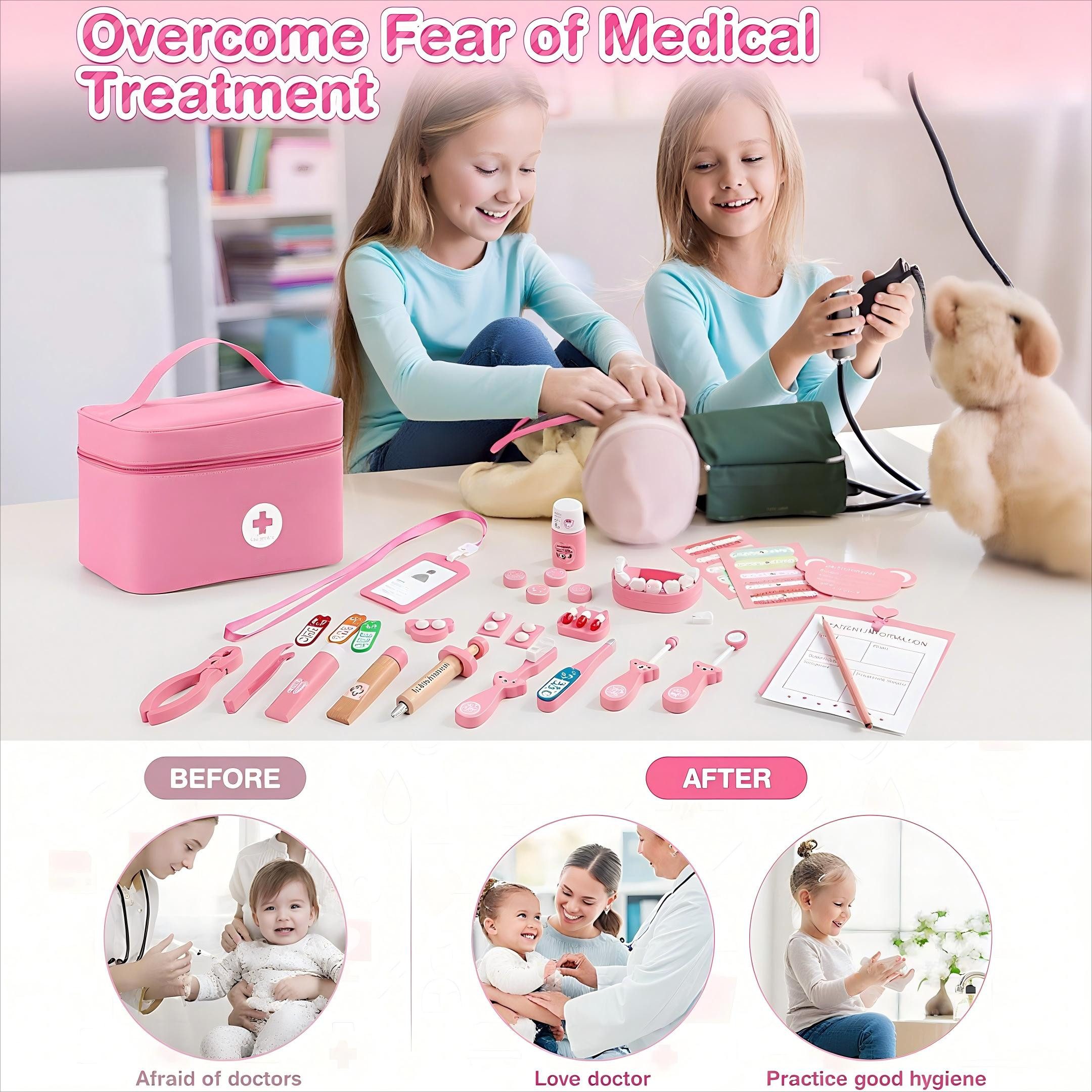 POPOLIC Spielzeug-Arztkoffer Holz Arztkoffer, Kinder Spielset, Pädagogisches Medizinische Spielzeug, (Kinder-Arztkoffer aus Holz – Ideal für Rollenspiele und Entwicklung), Perfektes Geschenk für Kinder ab 3 Jahren