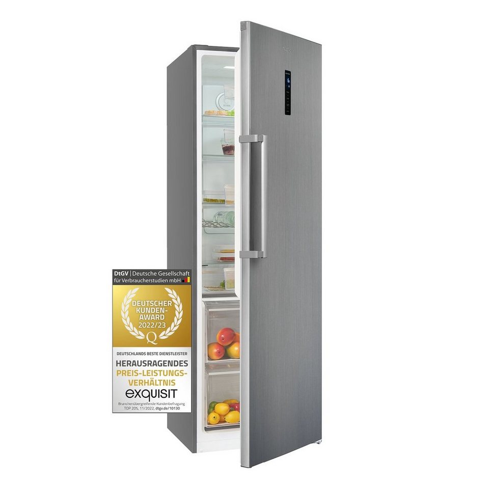 exquisit Vollraumkühlschrank KS360-V-HE-040E, 185 cm hoch, 60 cm breit,  Schnell-Kühlfunktion, Urlaubsfunktion, Frischefach - längere Haltbarkeit  für Ihre Lebensmittel