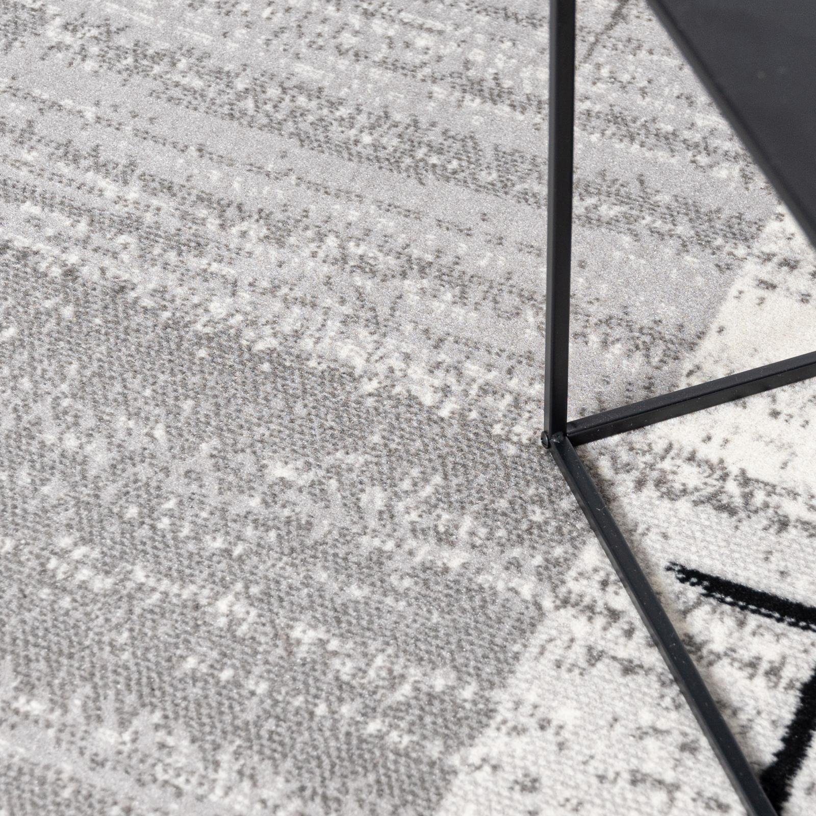 Modern 7 cm, 80 Grau Geometrisch Designteppich Mazovia, Weich, 150 Kurzflor Teppich - x Pflegeleich, mm, Höhe Geeignet für Fußbodenheizung,