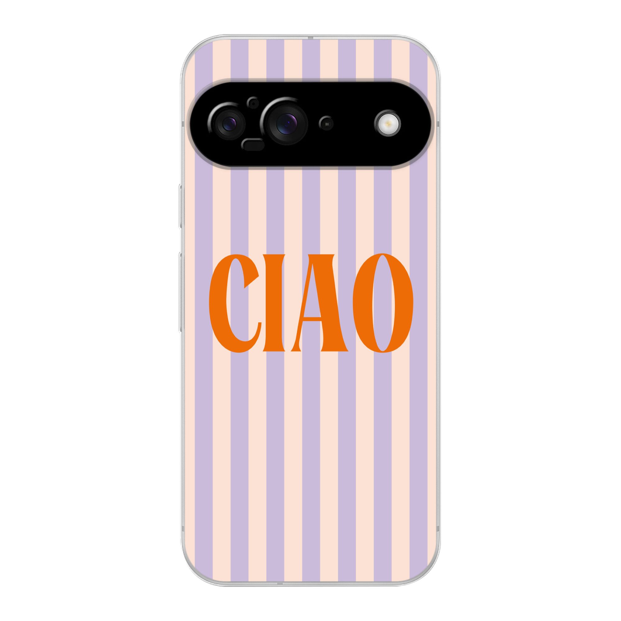 MuchoWow Handyhülle für Google Pixel 9 Ciao - Zitat - Pastell - Streifen, Handy Case, Silikon, Bumper Case Dünn