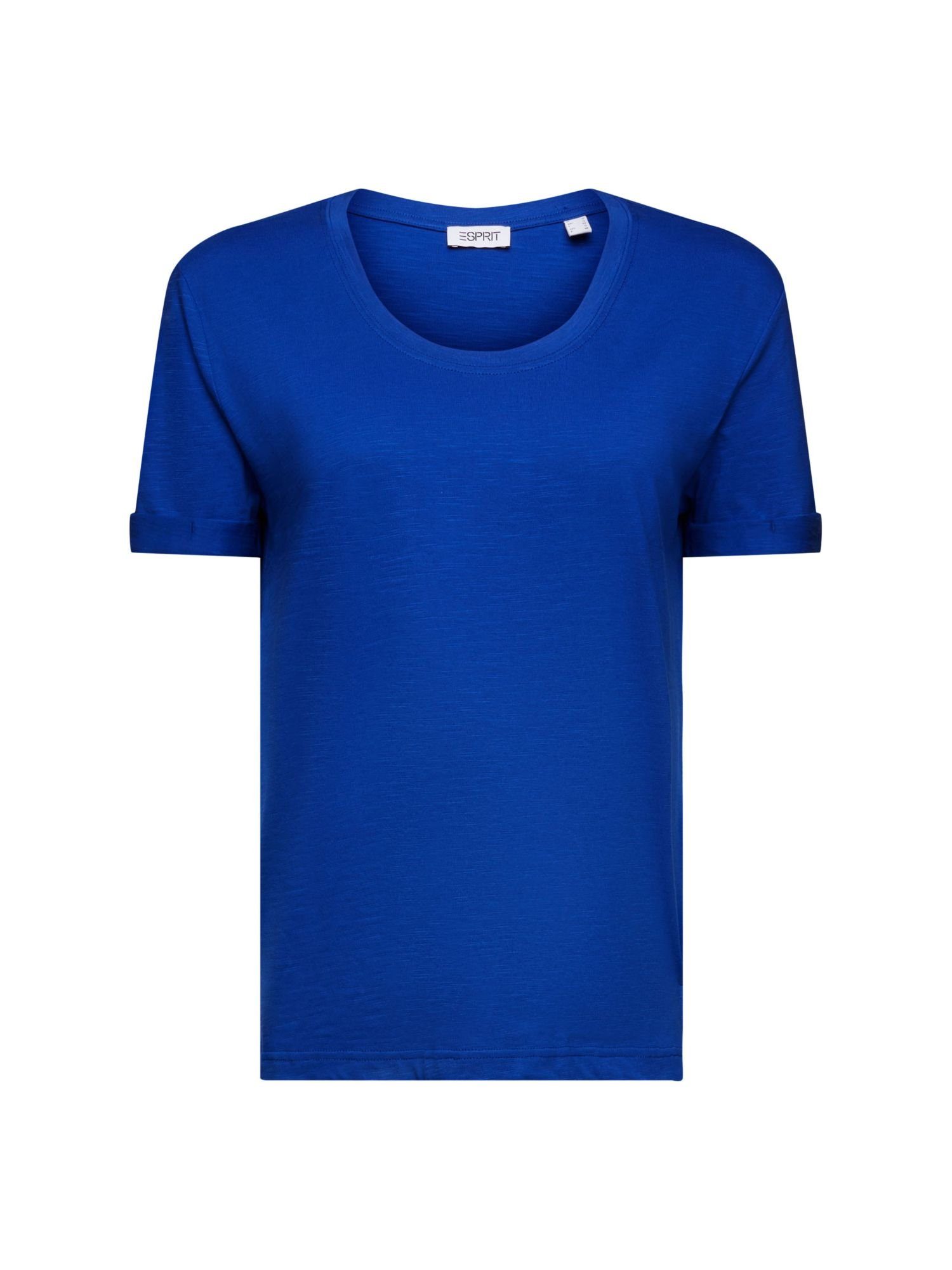 neueste Esprit T-Shirt U-Ausschnitt BRIGHT Slub-Struktur und (1-tlg) T-Shirt BLUE mit