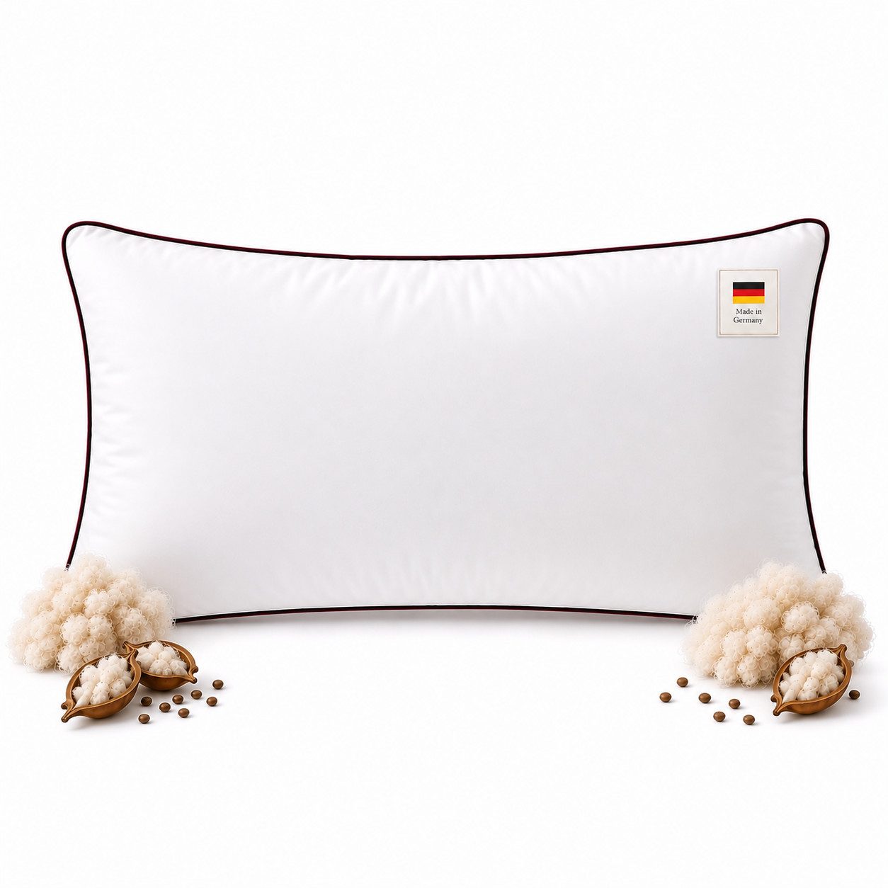 NEXGEN Luxus Naturfaserkopfkissen Kapok-Kissen mit Baumwollbezug & Biese, Kapok-Füllung, Hotelqualität, Made in Germany, Kapok-Naturfüllung, weich, Baumwollbezug mit Biese