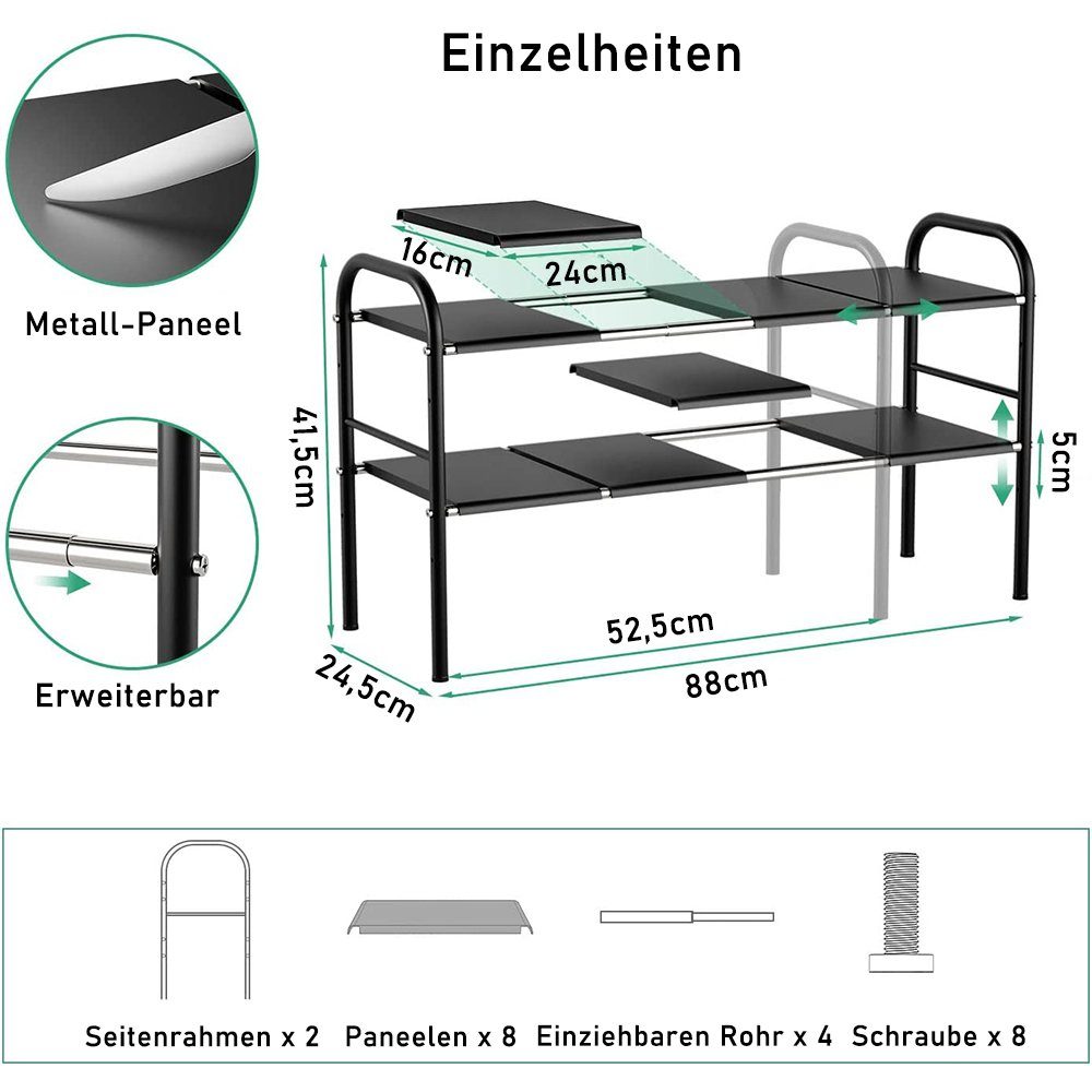 NUODWELL Küchenregal Erweiterbar Unter 2 Schrankregal, Waschbecken Regal, Paneelen Etagen 8