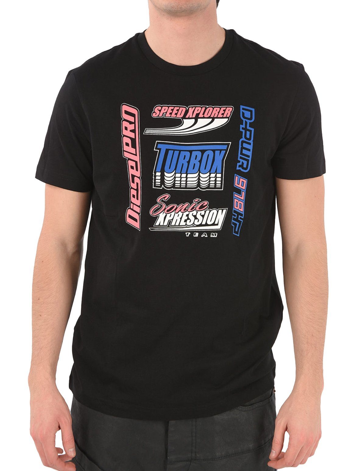 - Schwarz Shirt T-DIEGOS-K38 Rundhalsshirt Diesel Print Logo