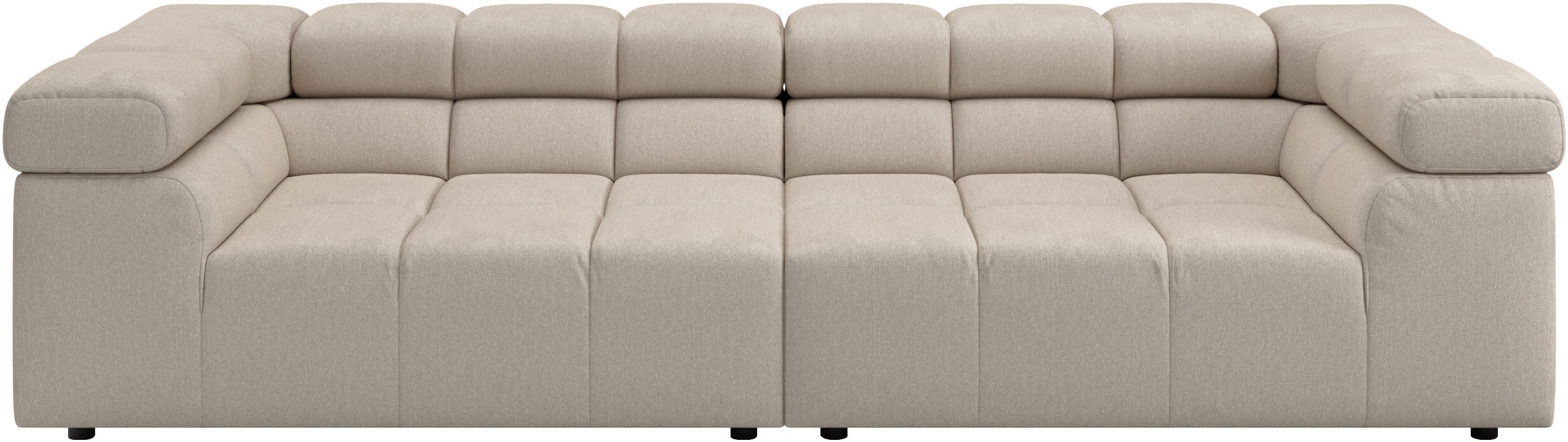 Home affaire Big-Sofa Ancona modern, elegant, bequem, viel Platz, B/T/H: 290/110/70 cm, auffällige Steppung, inkl. 2 Zierkissen und verstellbaren Kopfstützen