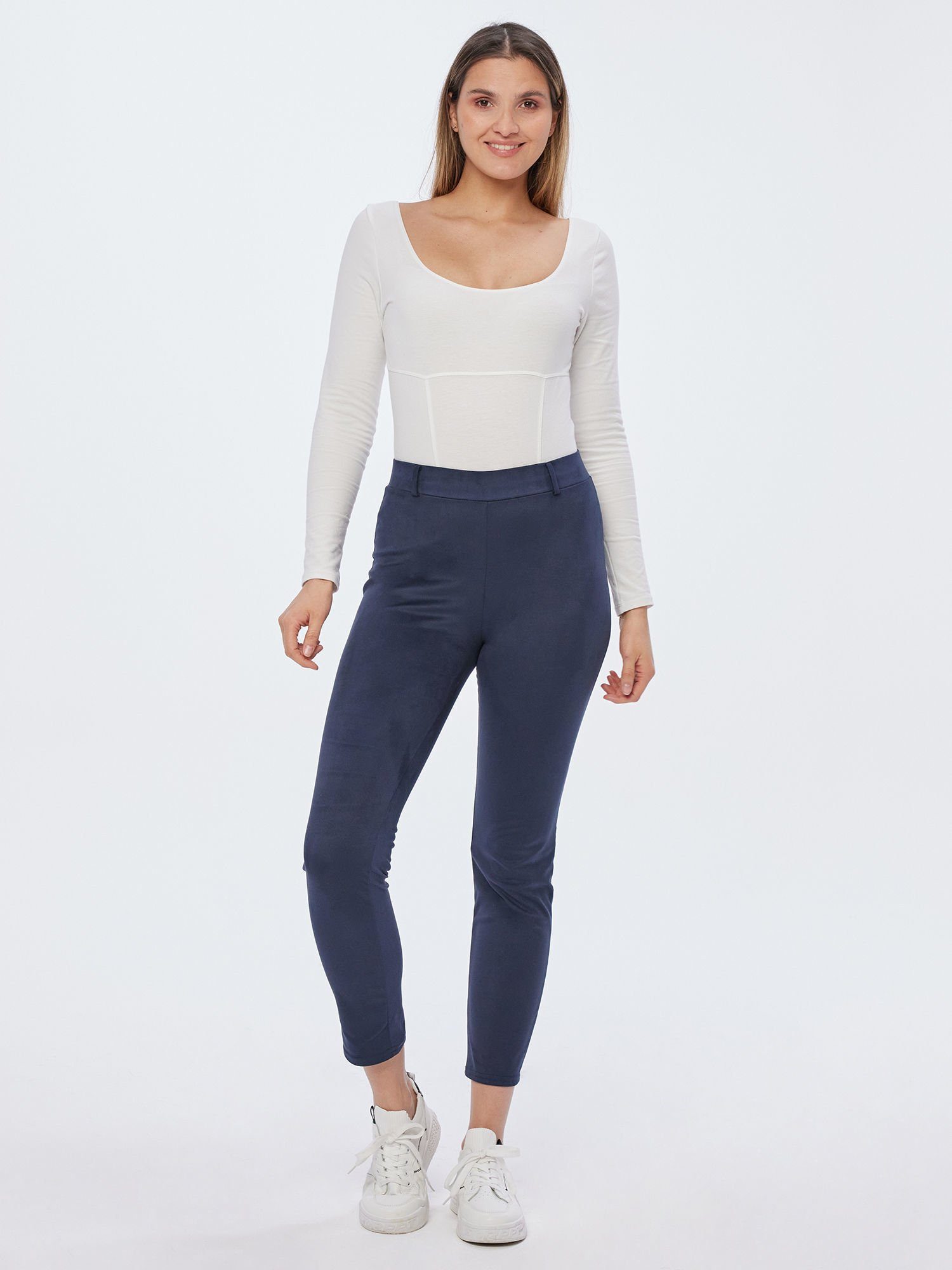 MONACO blue Lederimitathose Gürtelschlaufen Leggings navy mit elastisch