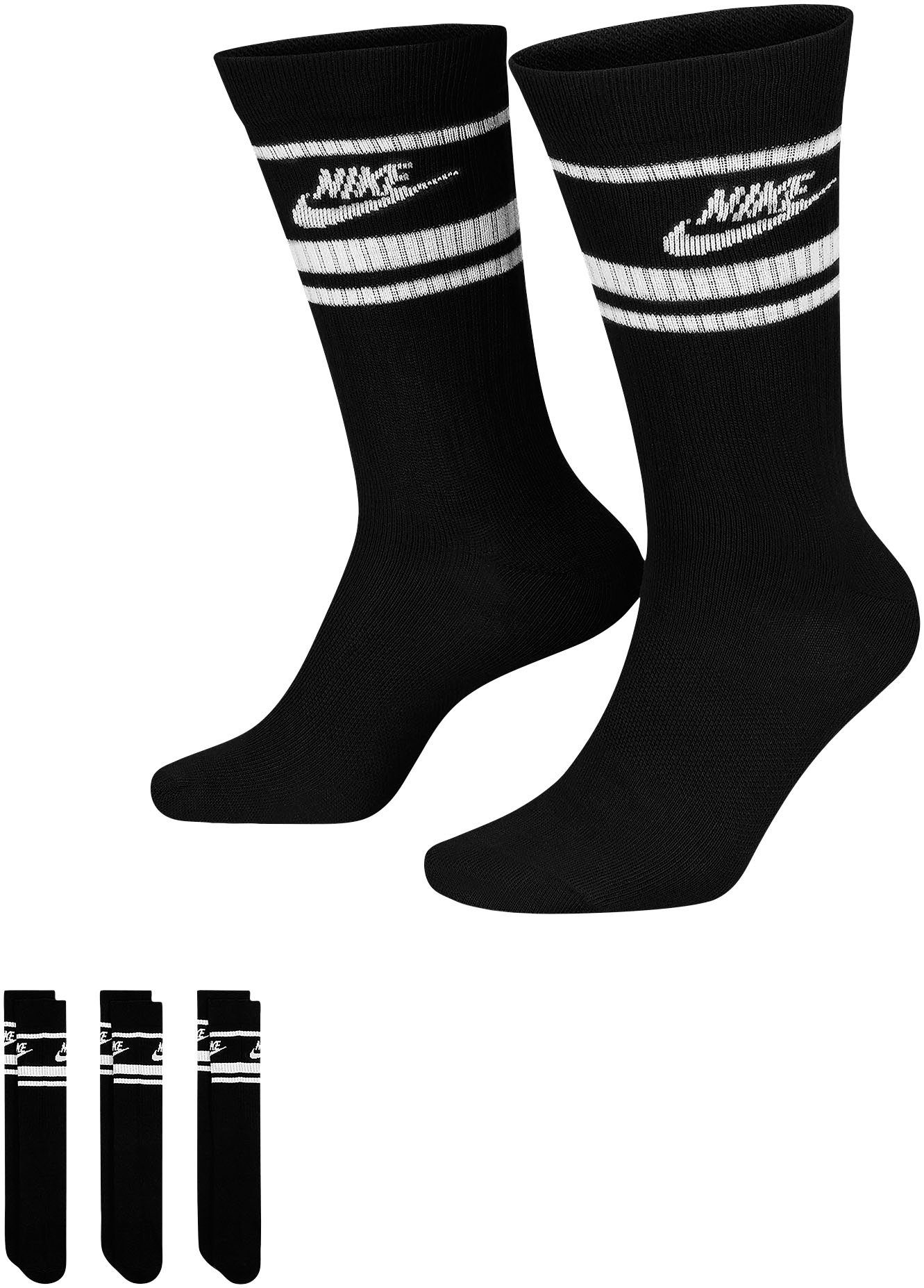 Crew Everyday Essential (Packung, Sportswear BLACK/WHITE Sportsocken Socks Nike (Pairs) 3-Paar)