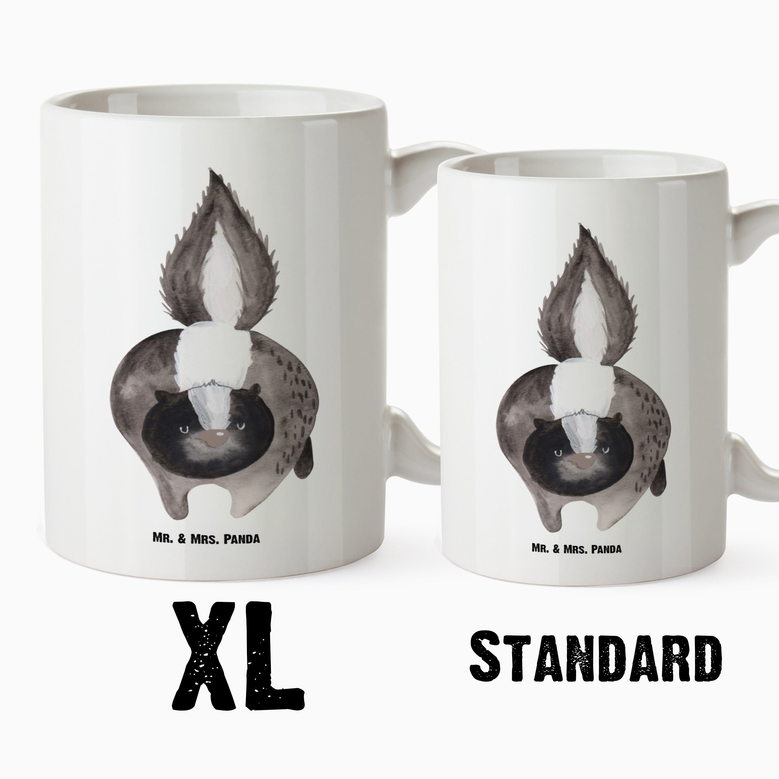Mr. & XL Tasse B, Stinki, Raubtier, Weiß - Stinktier Geschenk, Mrs. Panda XL Tasse, Keramik Tasse Angriff - XL