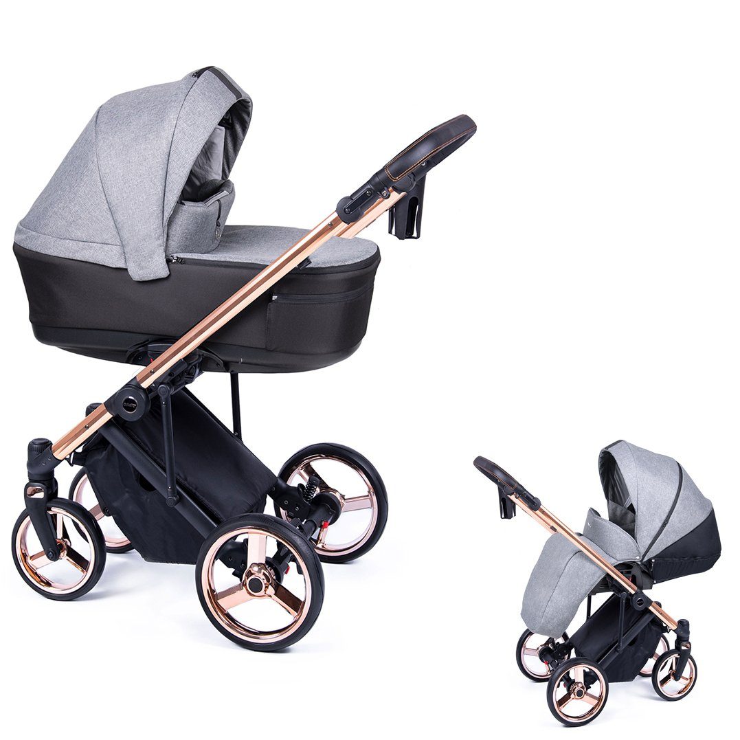 babies-on-wheels Kombi-Kinderwagen 2 in 1 Kinderwagen-Set Fado - 14 Teile - in 24 Designs Grau = Gestell gold