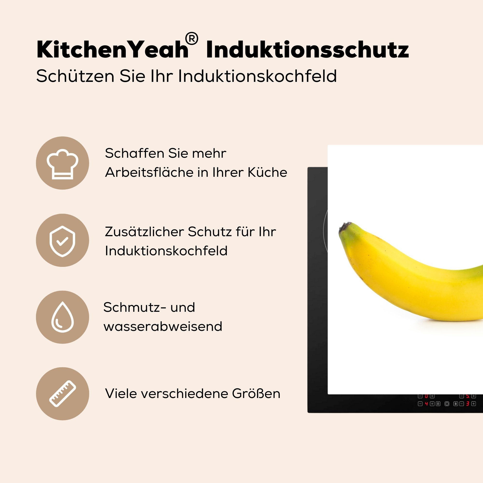 tlg), für - Obst, cm, MuchoWow küche Vinyl, Gelb Banane (1 Arbeitsplatte 78x78 - Ceranfeldabdeckung, Herdblende-/Abdeckplatte