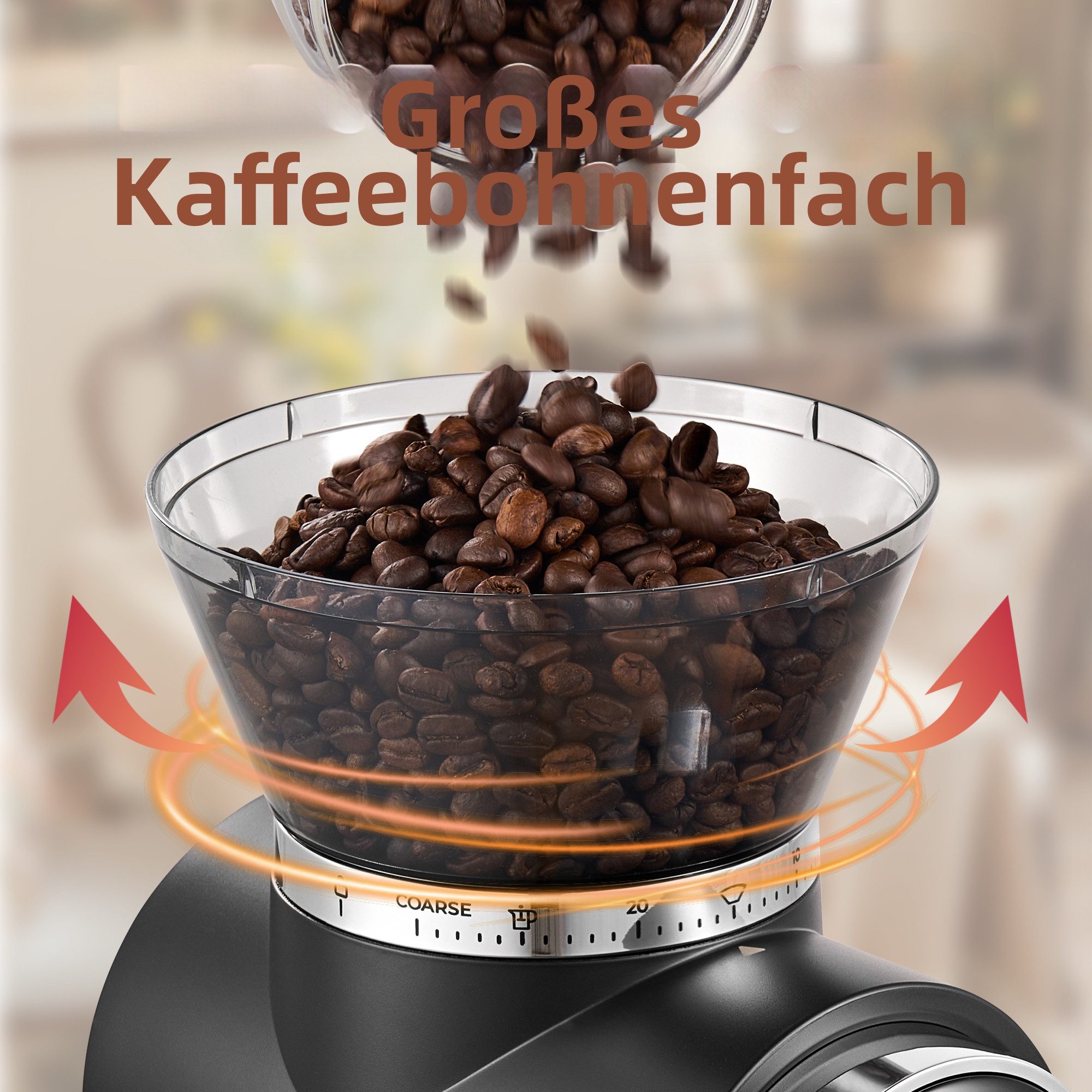 CHEFFANO Kaffeemühle Kaffeemühle mit konischem Mahlwerk und 30 Mahlgradstufen, Touchscreen, 150 W, konischer Fräser, Langlebiger konischer Fräser