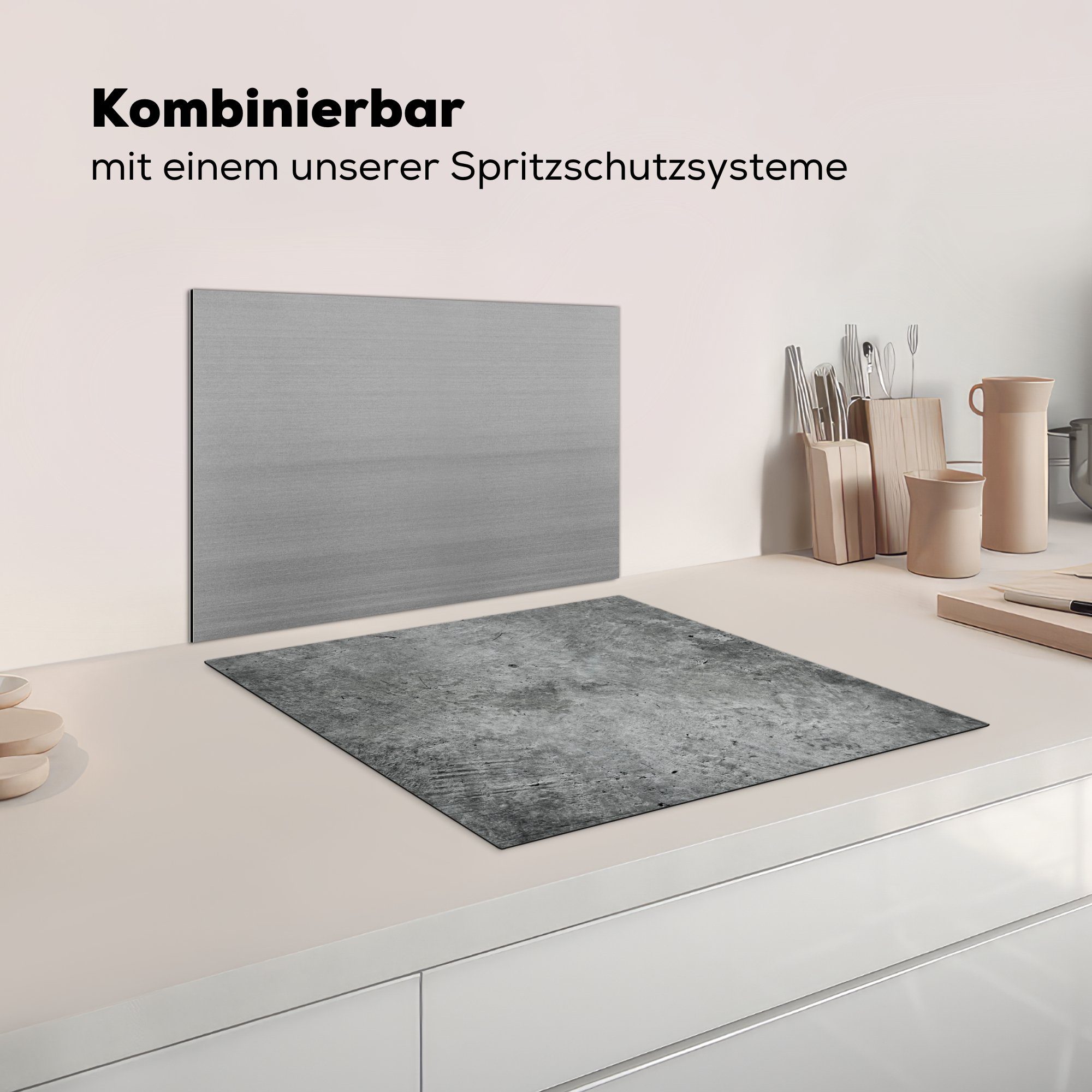 cm, - Vinyl, MuchoWow tlg), Schiefer Herdblende-/Abdeckplatte - Ceranfeldabdeckung (1 Beton Mobile Grau 60x52 nutzbar, Arbeitsfläche -Betonstruktur,