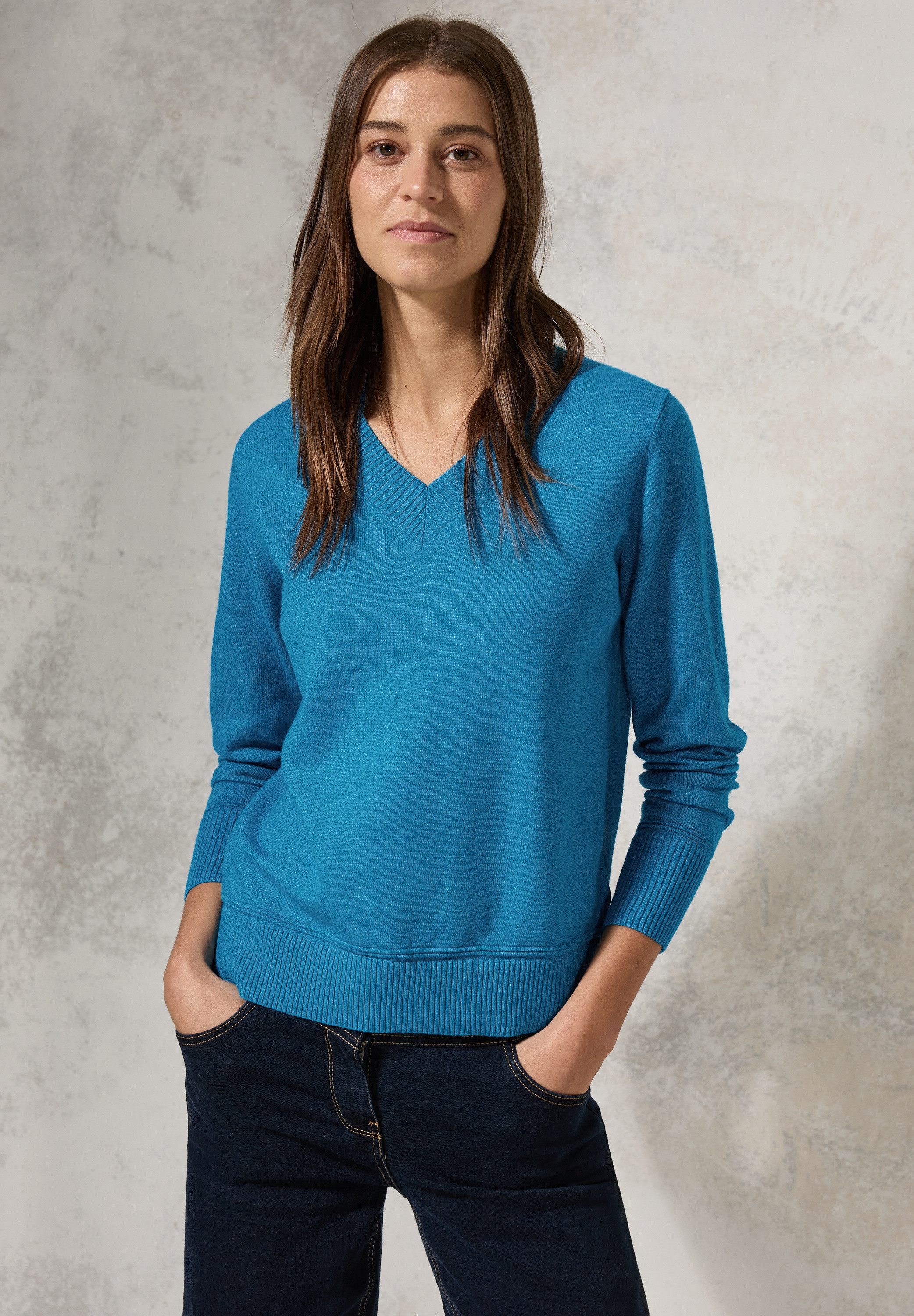 CECIL V-Ausschnitt-Pullover im Melange Look