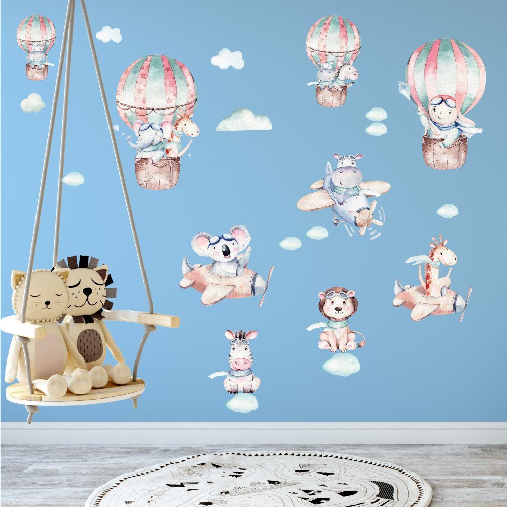 Sunnywall Wandtattoo Piloten Tiere Himmel - Wandtattoo Kinderzimmer Baby (6 St), konturgeschnitten