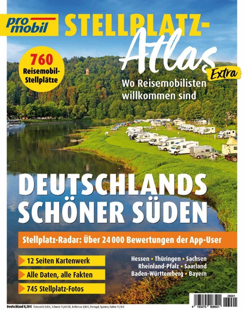 Promobil Stellplatz-Atlas 01/2026 Deutschlands schöner Süden / diverse, Hessen, Thüringen, Sachsen, Rheinland-Pfalz, Saarland, BW, Bayern
