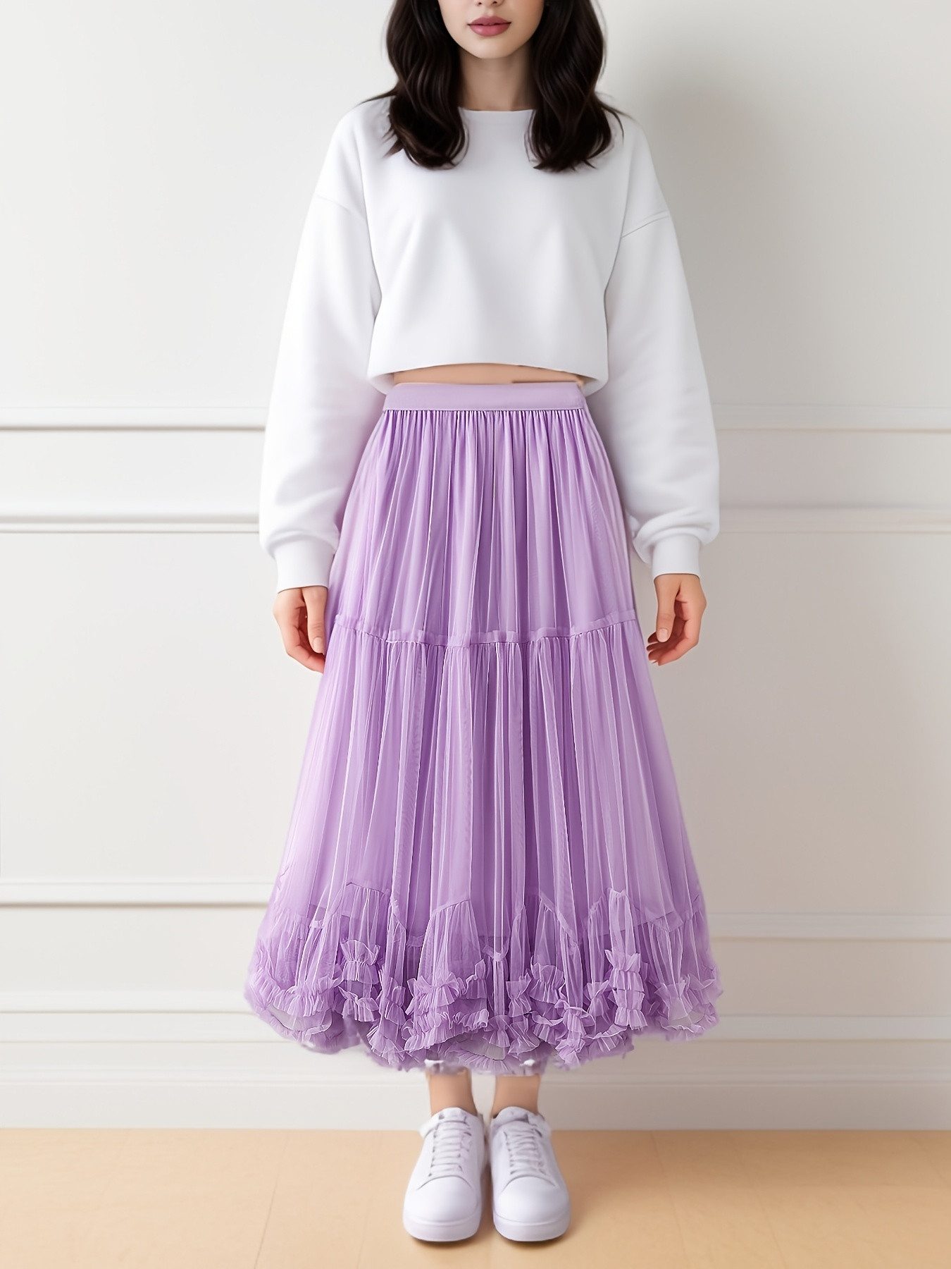 DEBAIJIA Meshrock Damen Röcke Lang Hoch Elastische Taille Elegant Vintage Mesh