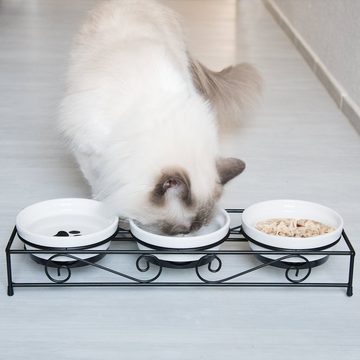 Navaris Tier-Beschäftigungsspielzeug 3x Futternapf Katze Katzennapf erhöht - Katzen Napfset aus Keramik, Keramik/Metall
