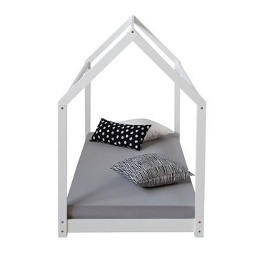 Homestyle4u Kinderbett Kinderbett Kinderhaus 80 x 160 cm Spielbett weiss