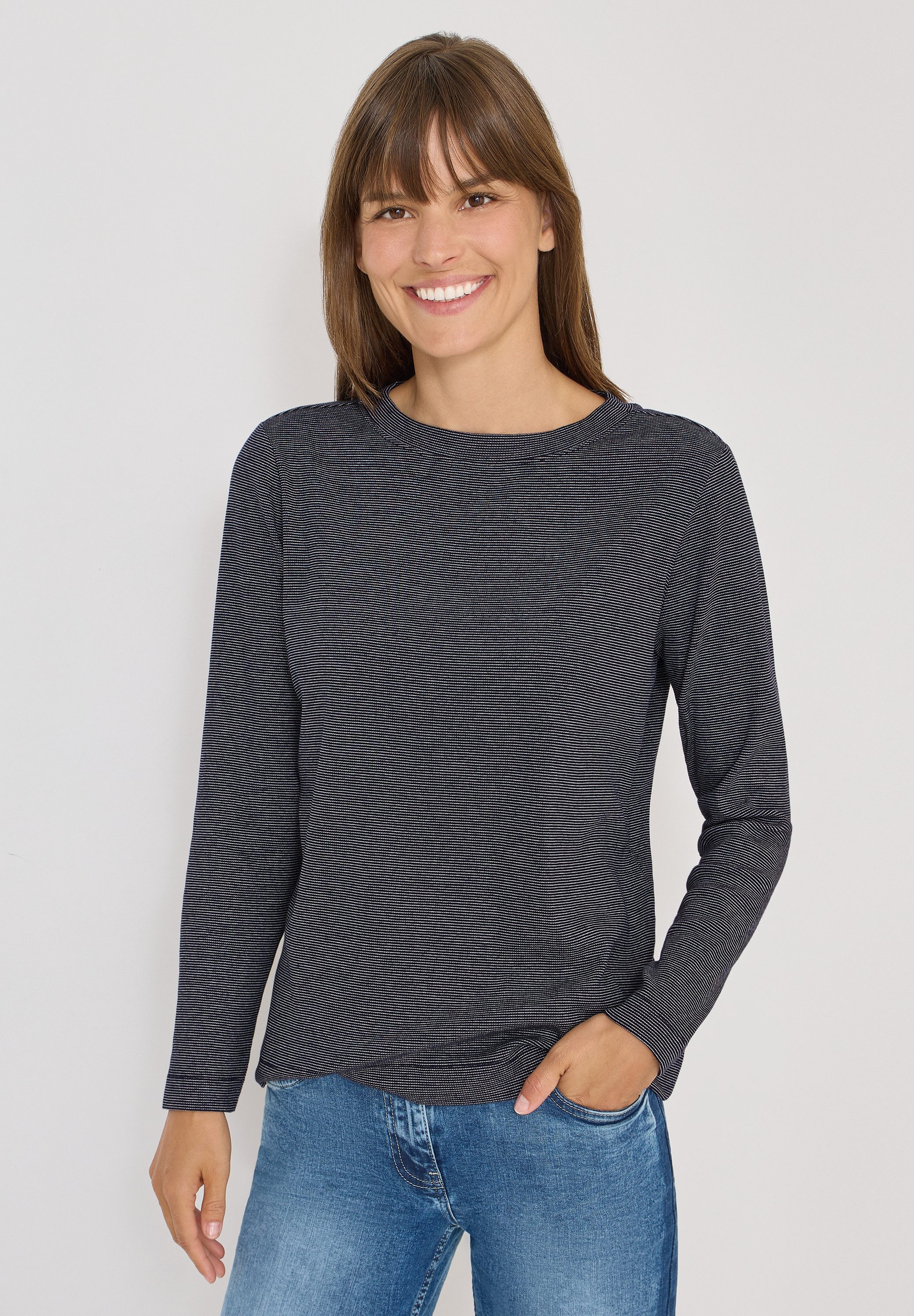 CECIL Langarmshirt aus Baumwolle mit Stretchante günstig online kaufen
