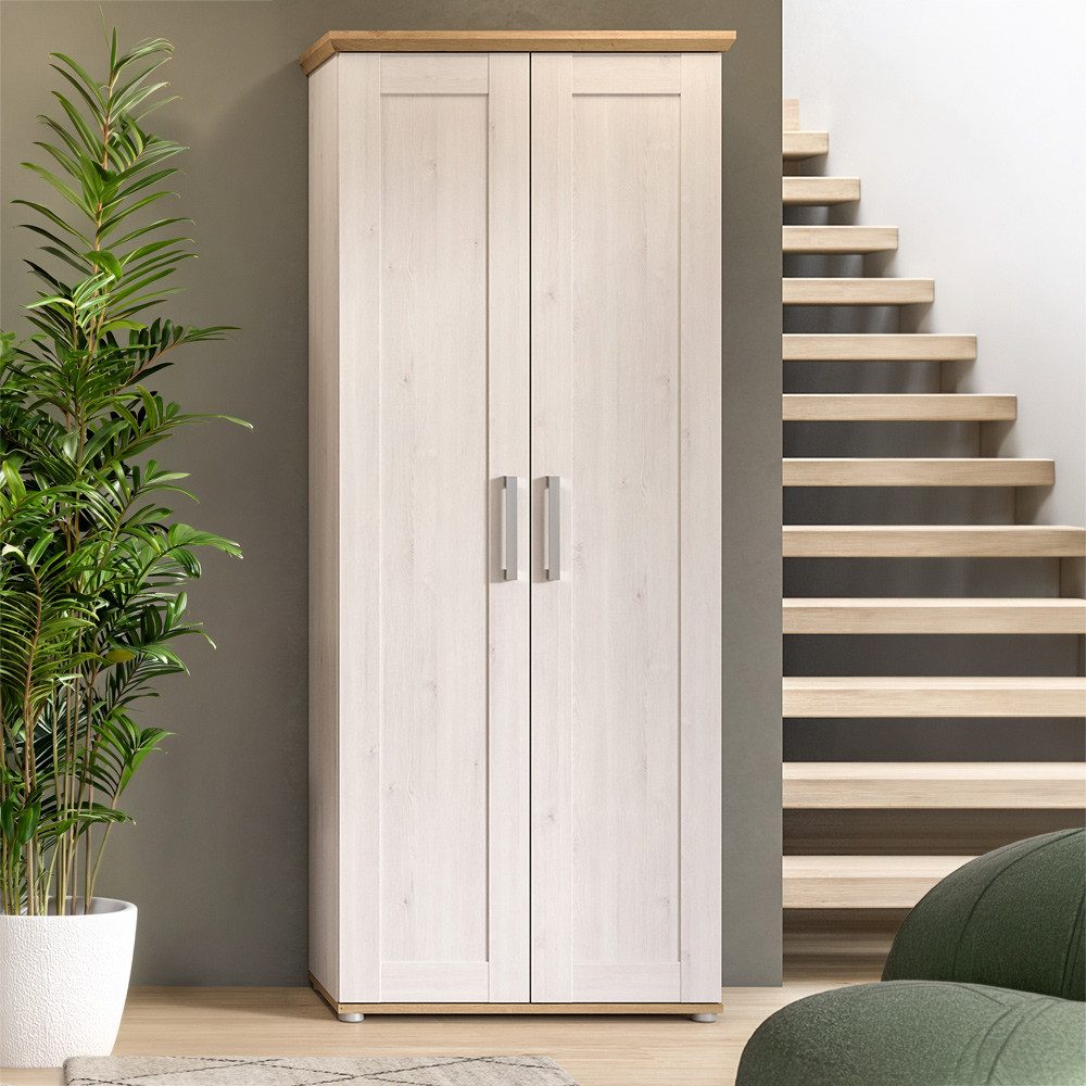 Lomadox Garderobenschrank VISOKO-158 80 cm breit, Lärche & Eiche, Landhaus-Stil