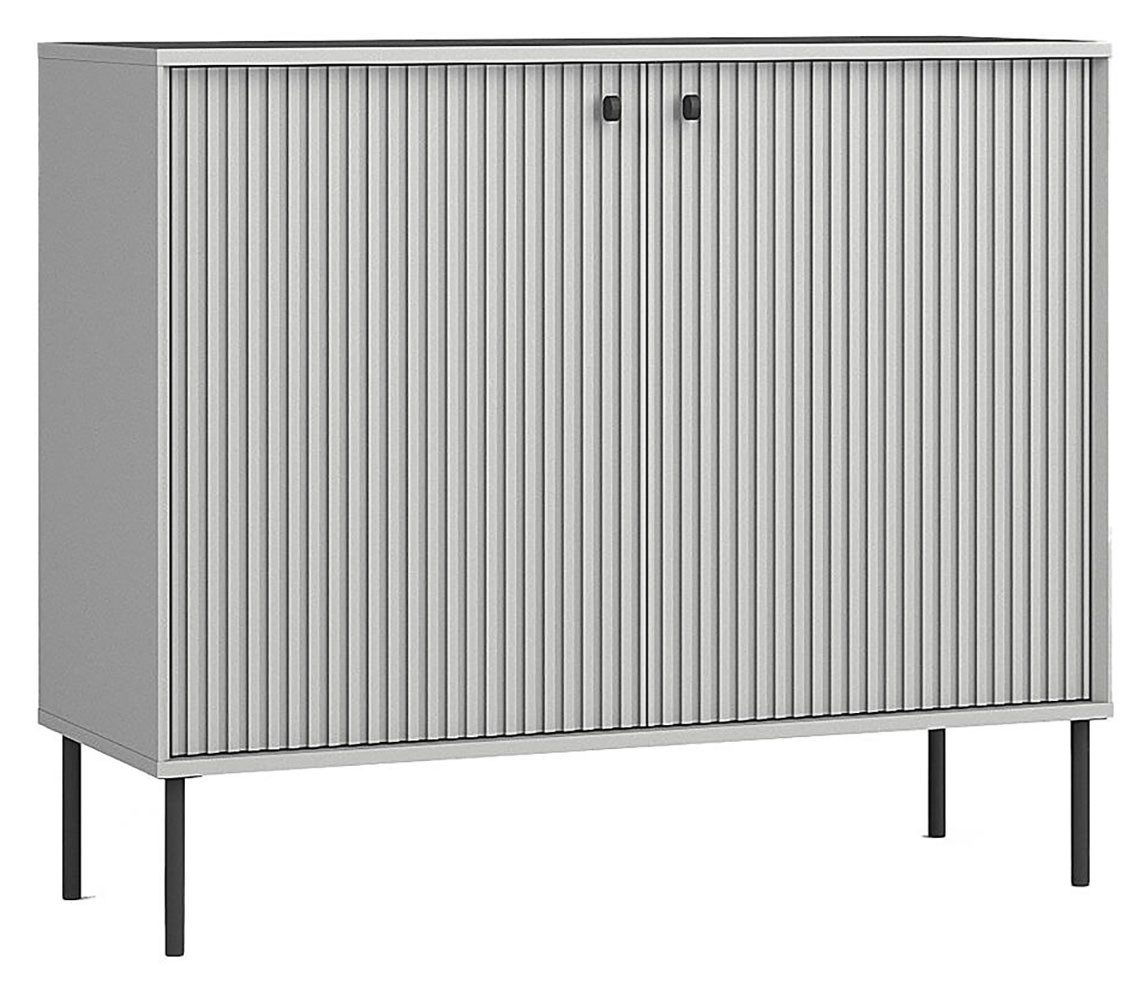 Feldmann-Wohnen Kommode Iris (2 Türen, 1 Einlegeboden, 1 St., moderne Optik, gerillte Fronten, Soft-Close, Griffe & Füße aus Metall), 105,4x40,5x89,2cm grau