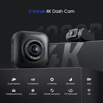 Avylet Dual Dashcams mit Vorne Hinten 4K/1080P Autokamera Unterstützung WLAN Dashcam (2160p, 1080p HD, WLAN (Wi-Fi), Loop-Aufnahme, APP Steuerung,170° Weitwinkel und Super Nachtsicht,WDR, G-Sensor, 24Std.Parküberwachung/Bewegungserkennung,Superkondensator)