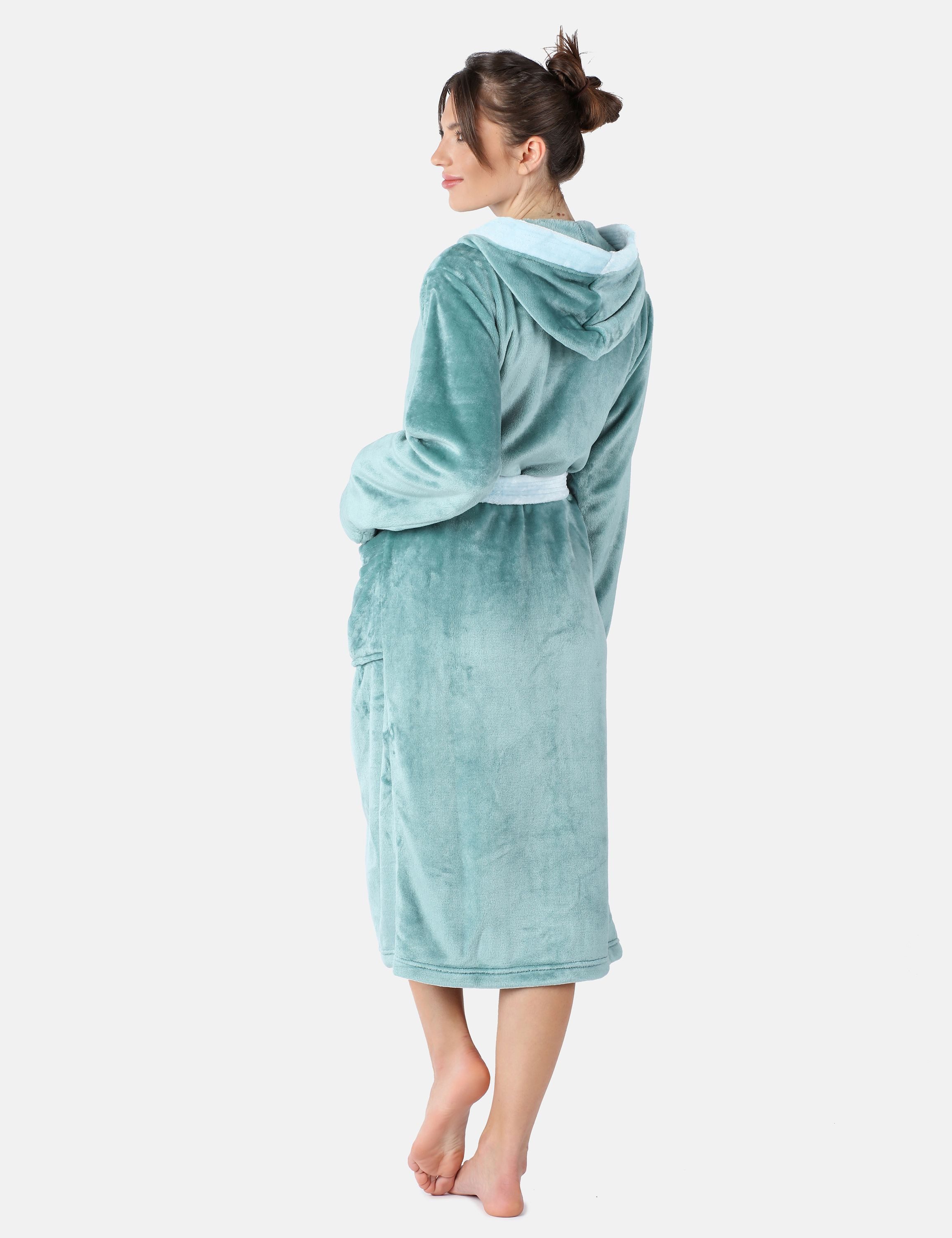 Bellivalini Bademantel Damen Bademantel lang mit Kapuze und Gürtel BLV50-168, Lang, Polyester, Seitentaschen – Bild 3 von 5