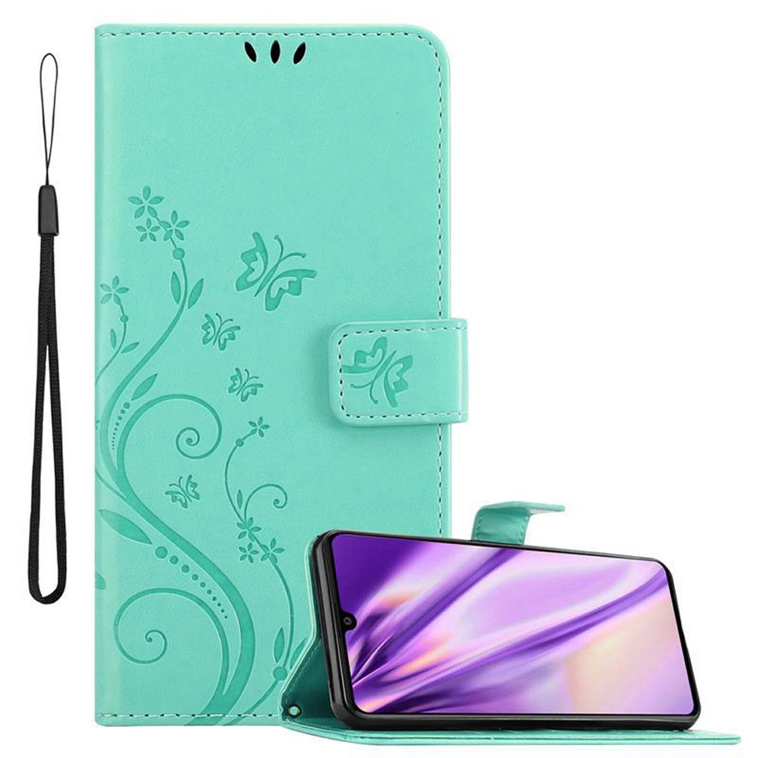 Cadorabo Handyhülle für Samsung Galaxy A41 Hülle Samsung Galaxy A41, Hülle Schutzhülle Blumen Flower mit Standfunktion Kartenfach Magnet