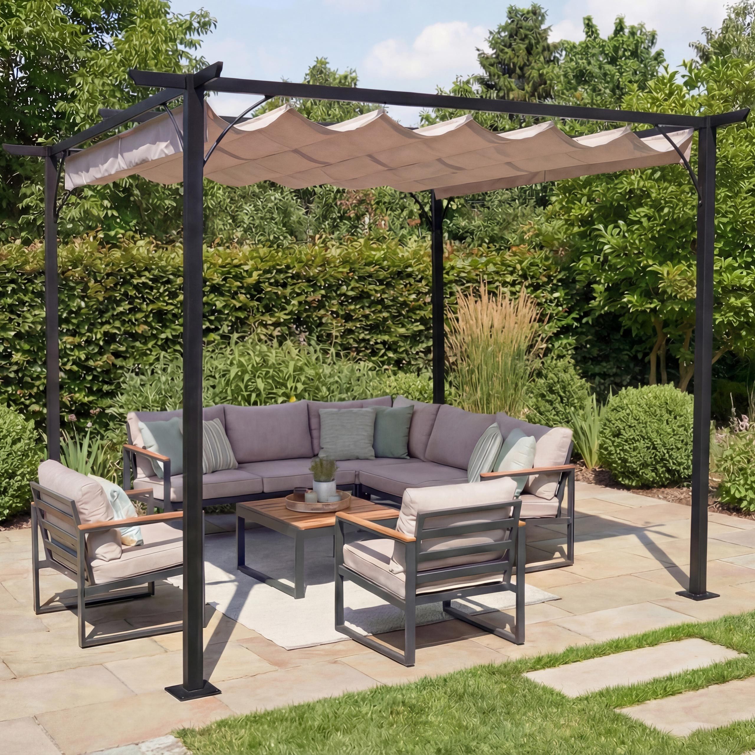 MCW Pergola MCW-C42-3,5x3,5, BxTxH: 350x350x232 cm, mit Schiebedach, Wasserablaufösen, Schiebedach stufenlos regulierbar