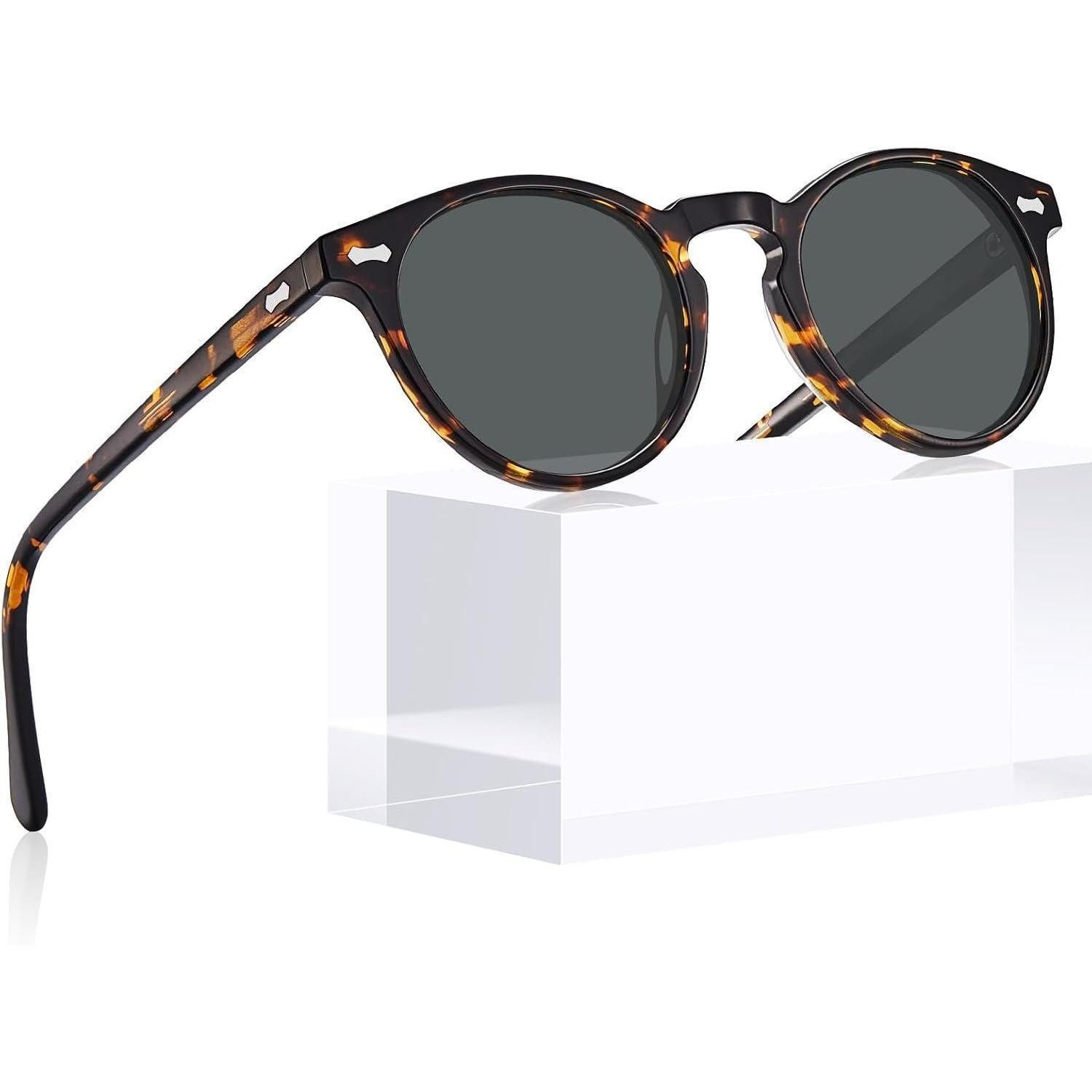 Retrosonnenbrille Sonnenbrille rund Damen polarisierte A Rahmen Schildpatt Linsen Grau