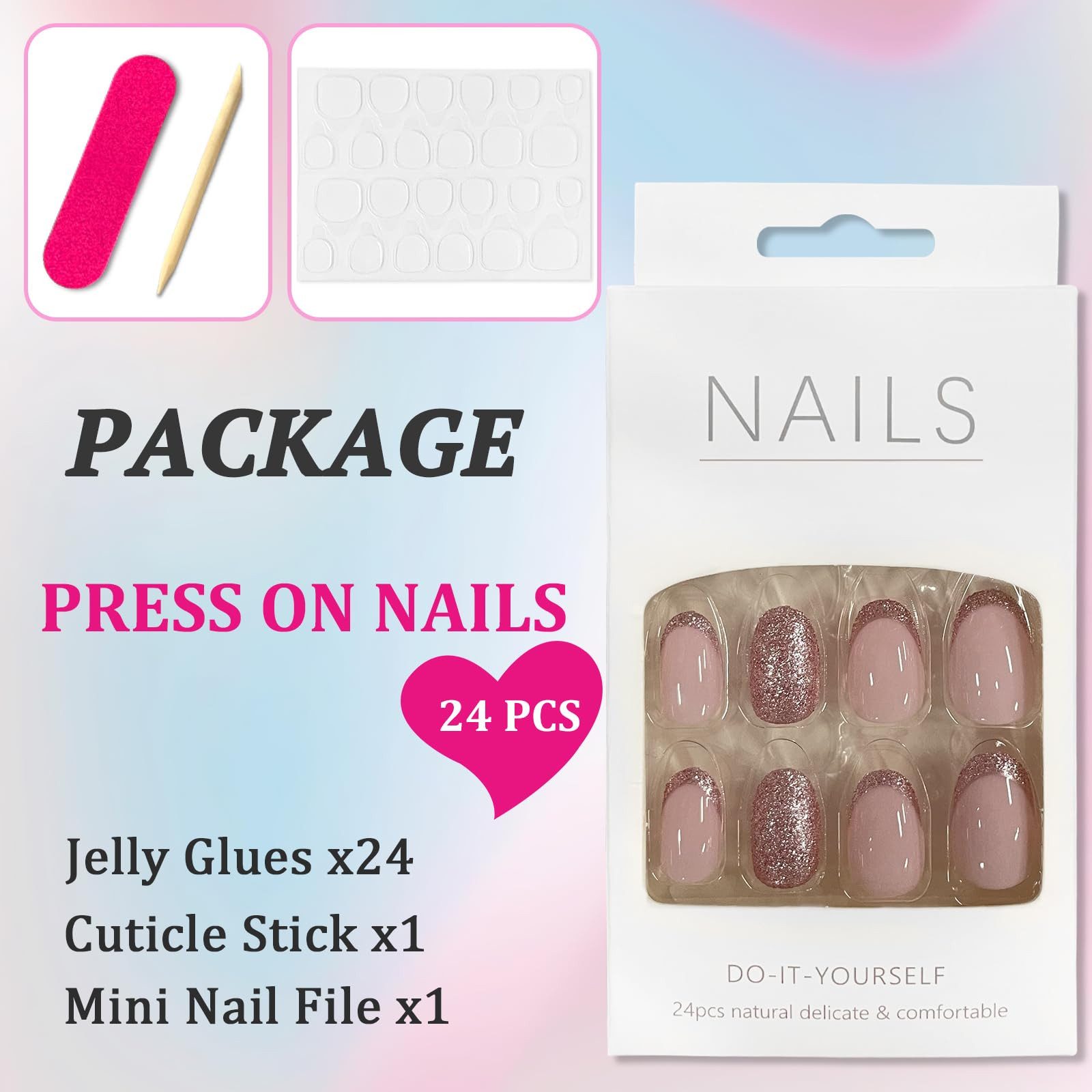 MOPUEA Kunstfingernägel Wearable Nails Farbverlauf Falsche Nägel Glitzerpuder Nageldesign-Sets, 1-tlg., Desire Fake Nail Patch Nail Art Nägel – Bild 5 von 5