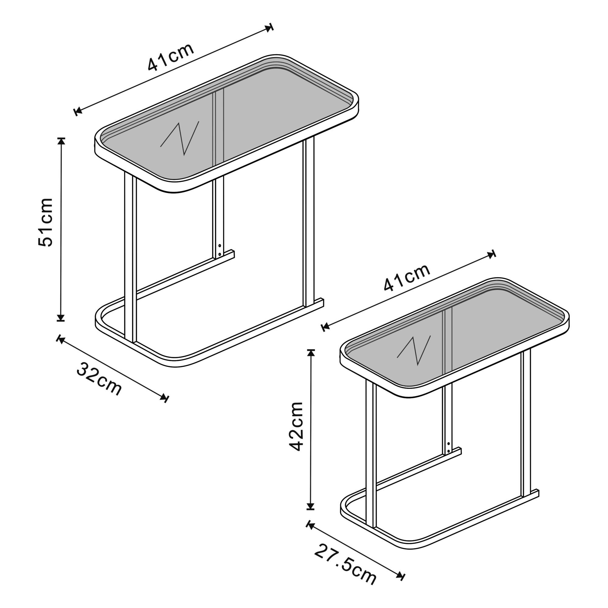 en.casa Satztisch (2-St., 2er Set), »Laxå« mit Glasplatten Metall Schwarz