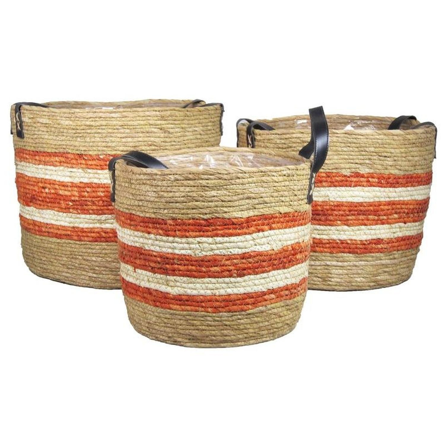 INNA-Glas Übertopf Pflanzkorb ANJULICA, 3 Stück, orange-beige, 24-32 cm, Ø 28-36 cm