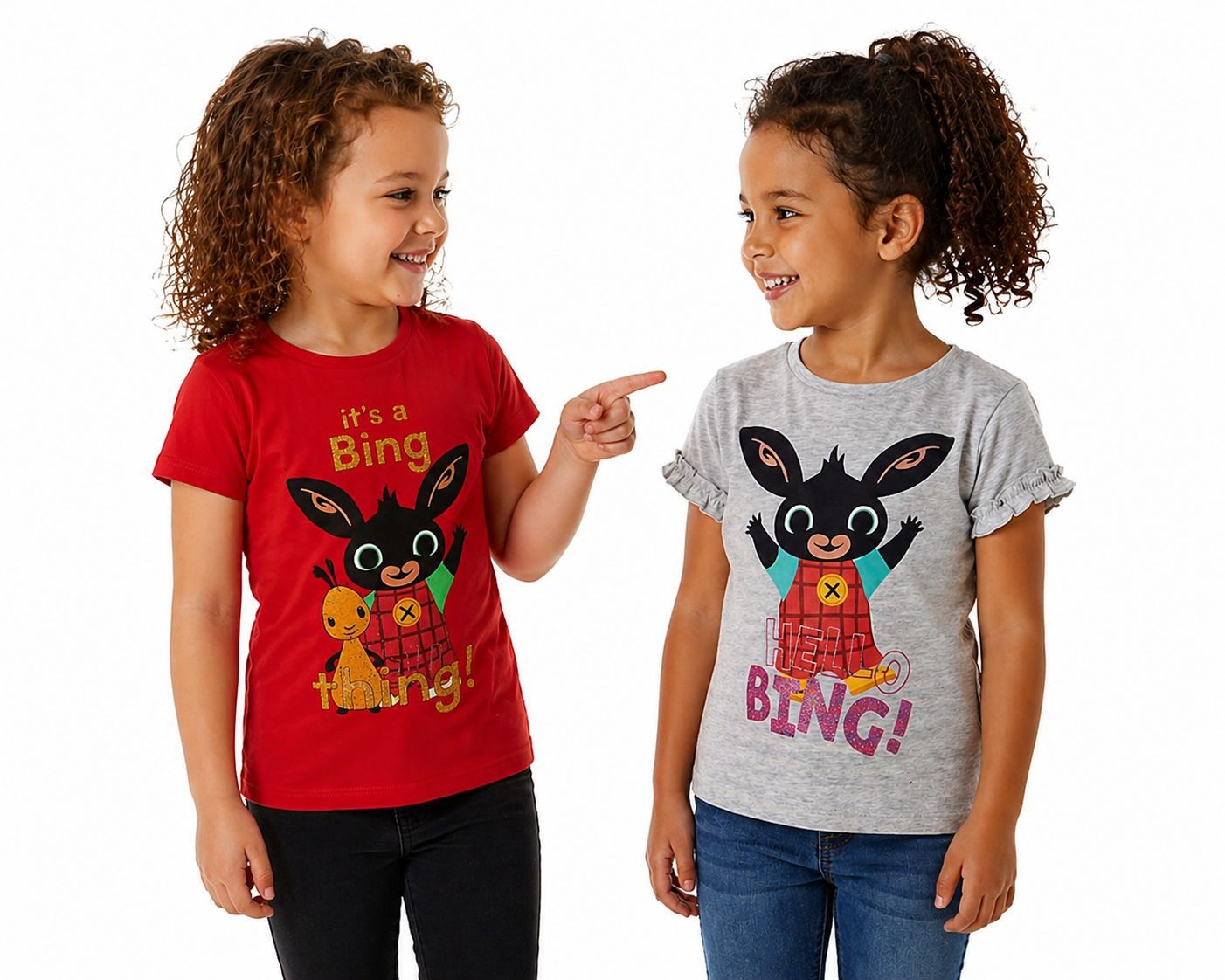 Fashion UK T-Shirt Bing Bunny Mädchen T-Shirt 2er Pack: Rot & Grau Melange Glitzer Set (Set, 2er-Pack)