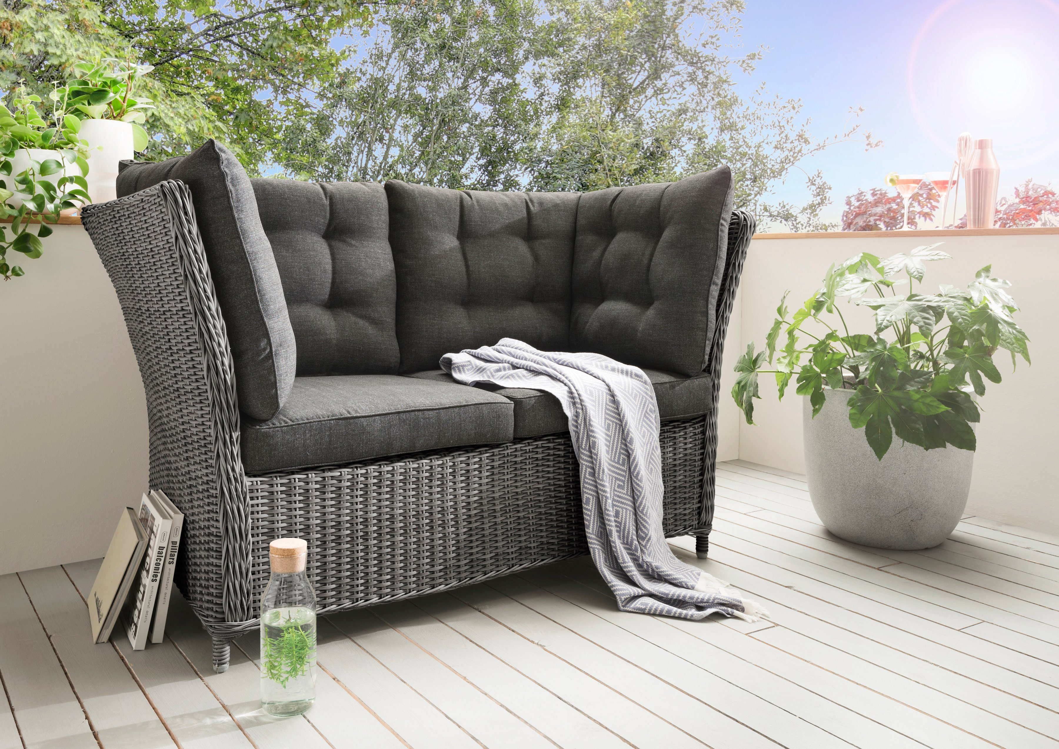 Destiny Gartenlounge-Bank PALMA (1x 2er Bank, inkl. Auflagen), Polyrattan, Aluminium