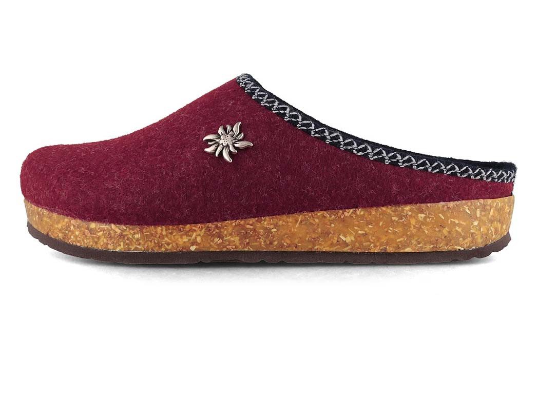 Tuffeln Edelweiß Filz-Pantoffeln vegane Clogs mit Edelweiß Applikation Hausschuh mit Kork-Latex-Fußbett – Bild 3 von 5