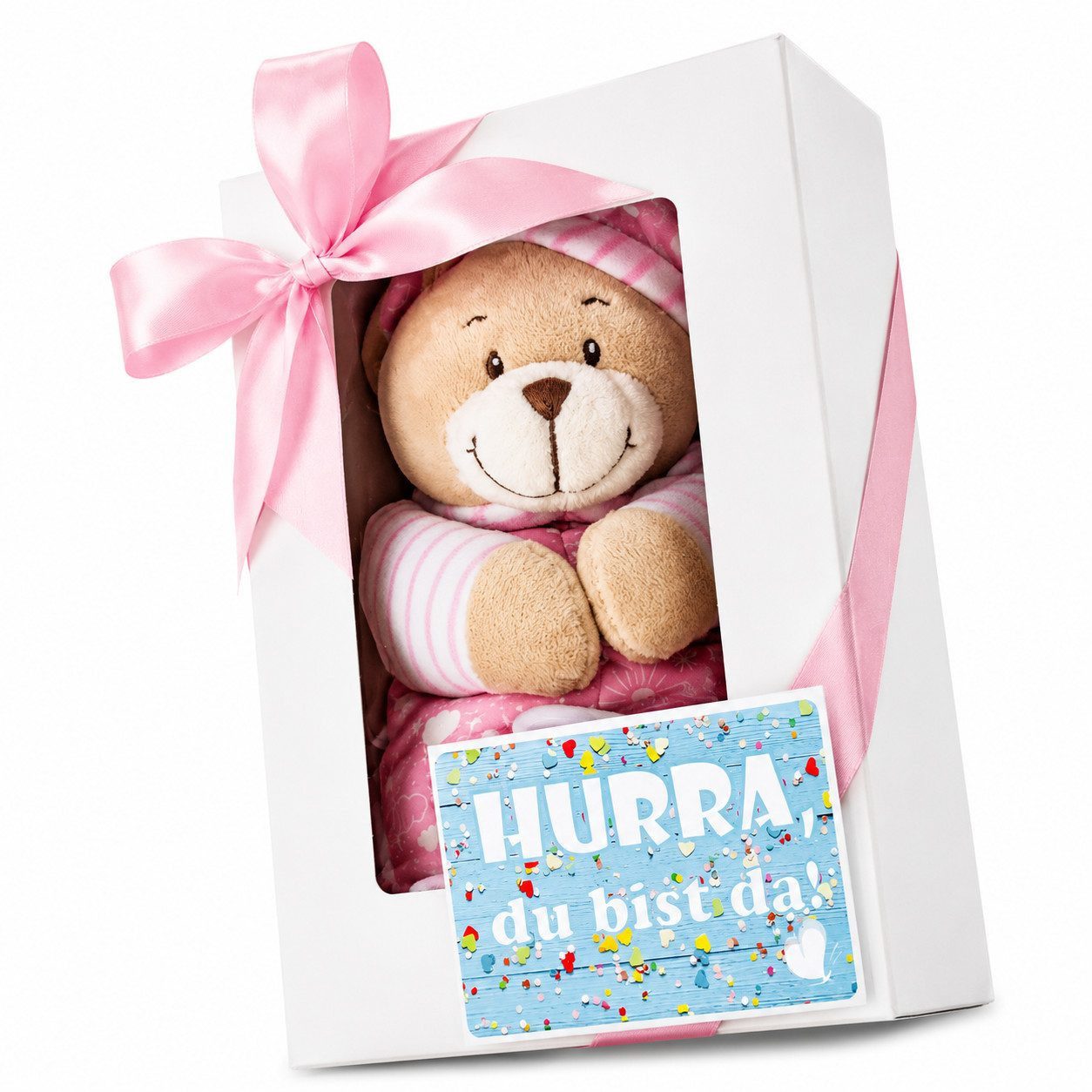 dubistda-WINDELTORTEN- Neugeborenen-Geschenkset Geschenkbox Baby Musikspieluhr BÄR + Grußkarte, Geschenk zur Geburt
