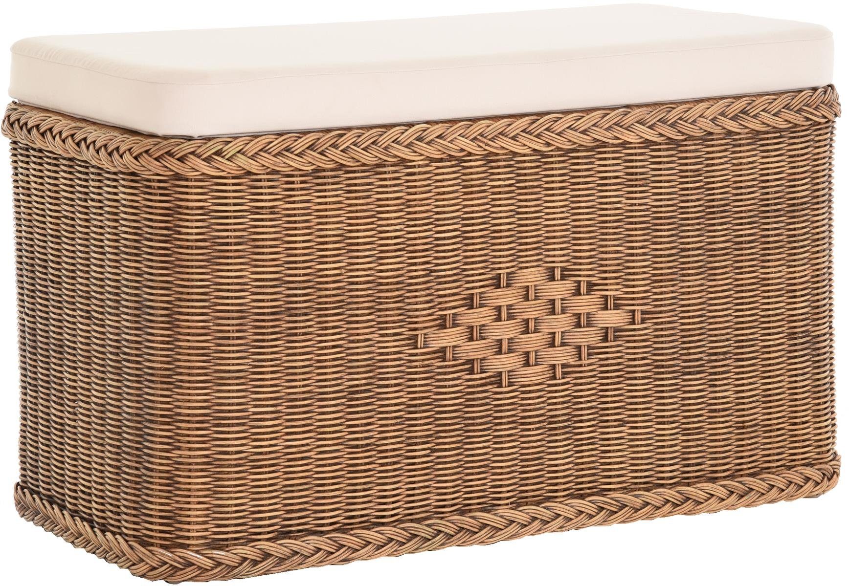 Krines Home Wäschetruhe Rechteckige Truhe Sitztruhe gepolstert mit Deckel Natur-Rattan (Wäschebox mit Inlett), Sitzbank mit Stauraum