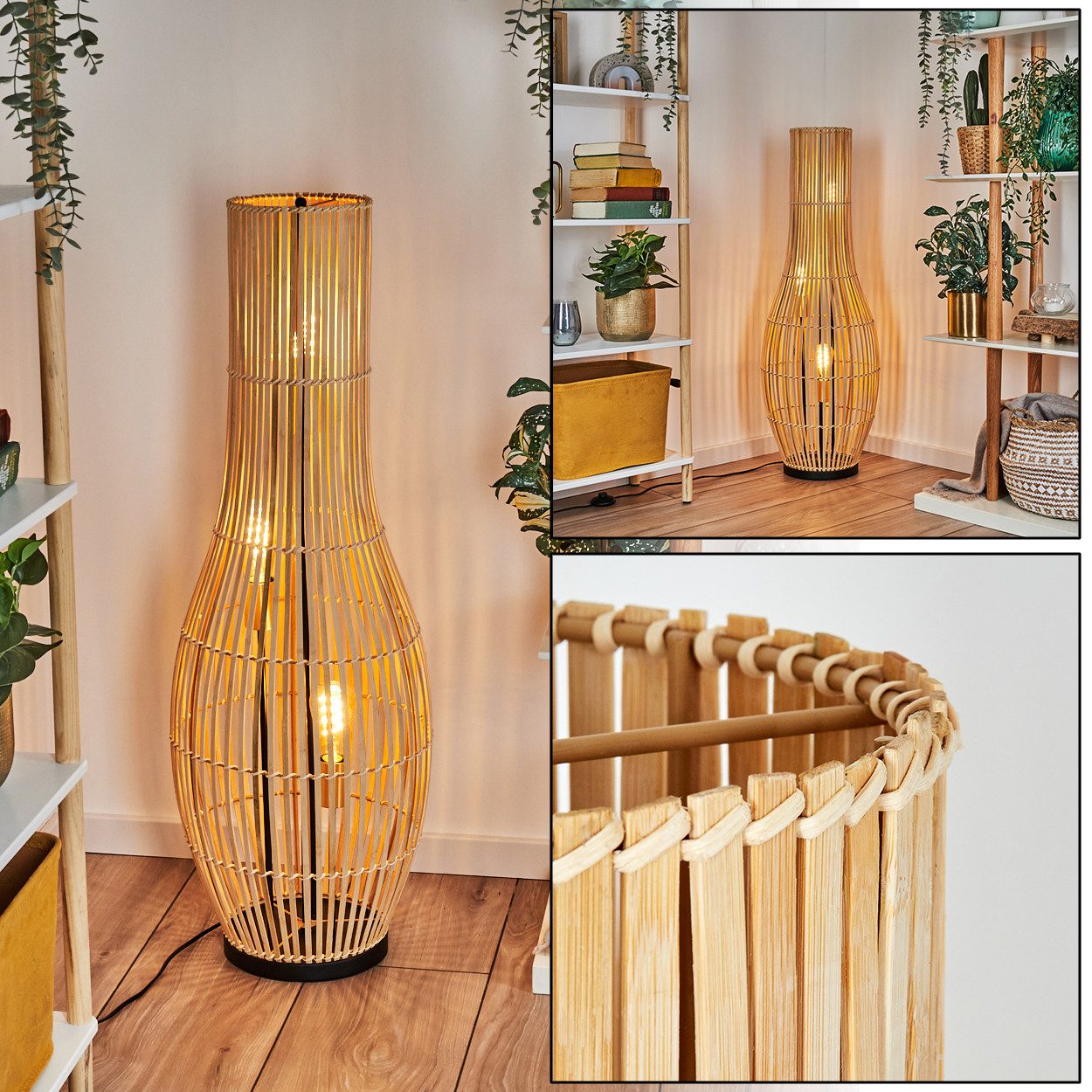 hofstein Stehlampe Stehlampe aus Metall/Bambus in Schwarz/Goldfarben, ohne günstig online kaufen