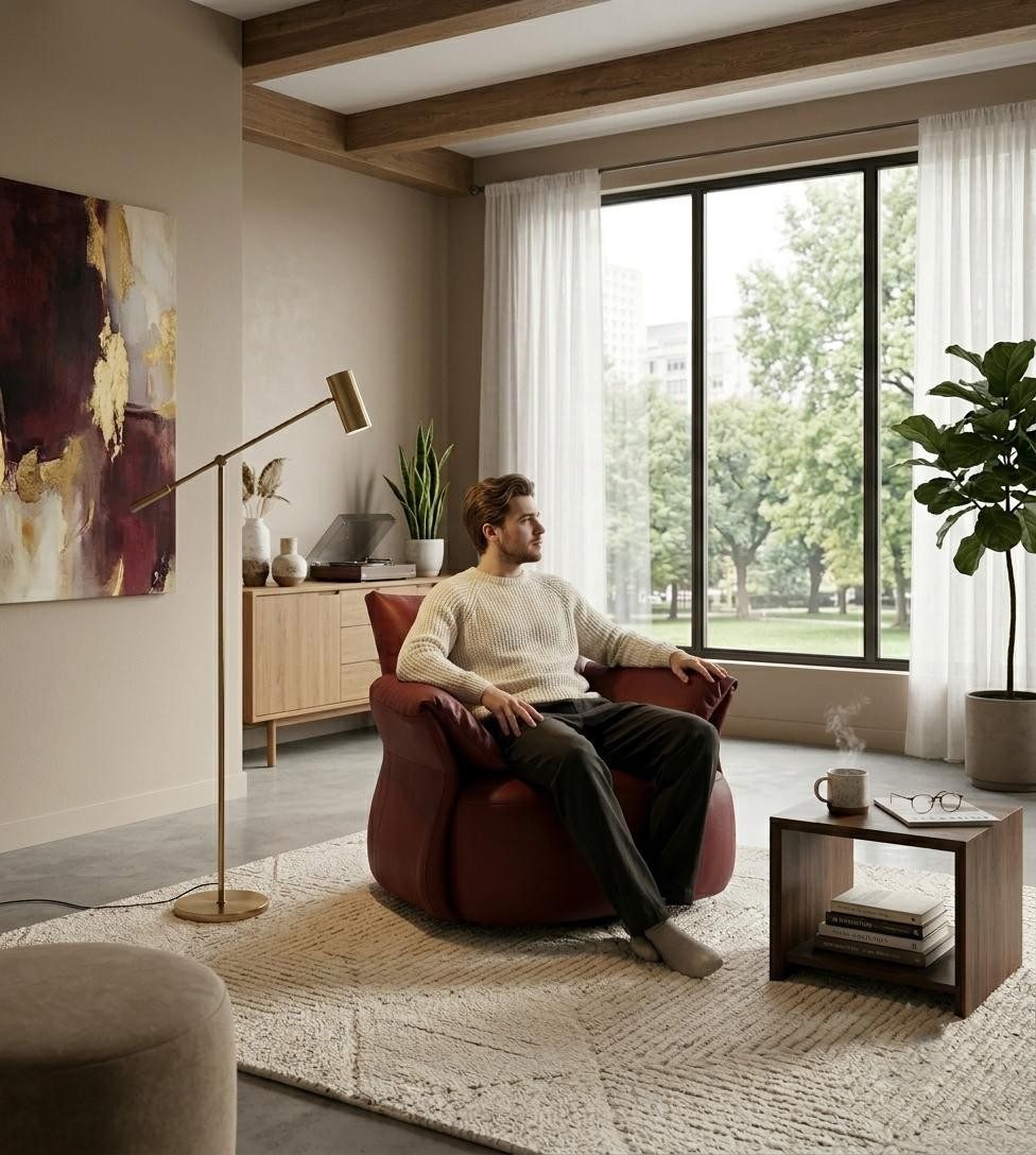 JVmoebel Loungesessel Moderner Loungesessel Bordeaux Leder mit weicher Komfortpolsterung (1-St), Made in Europa